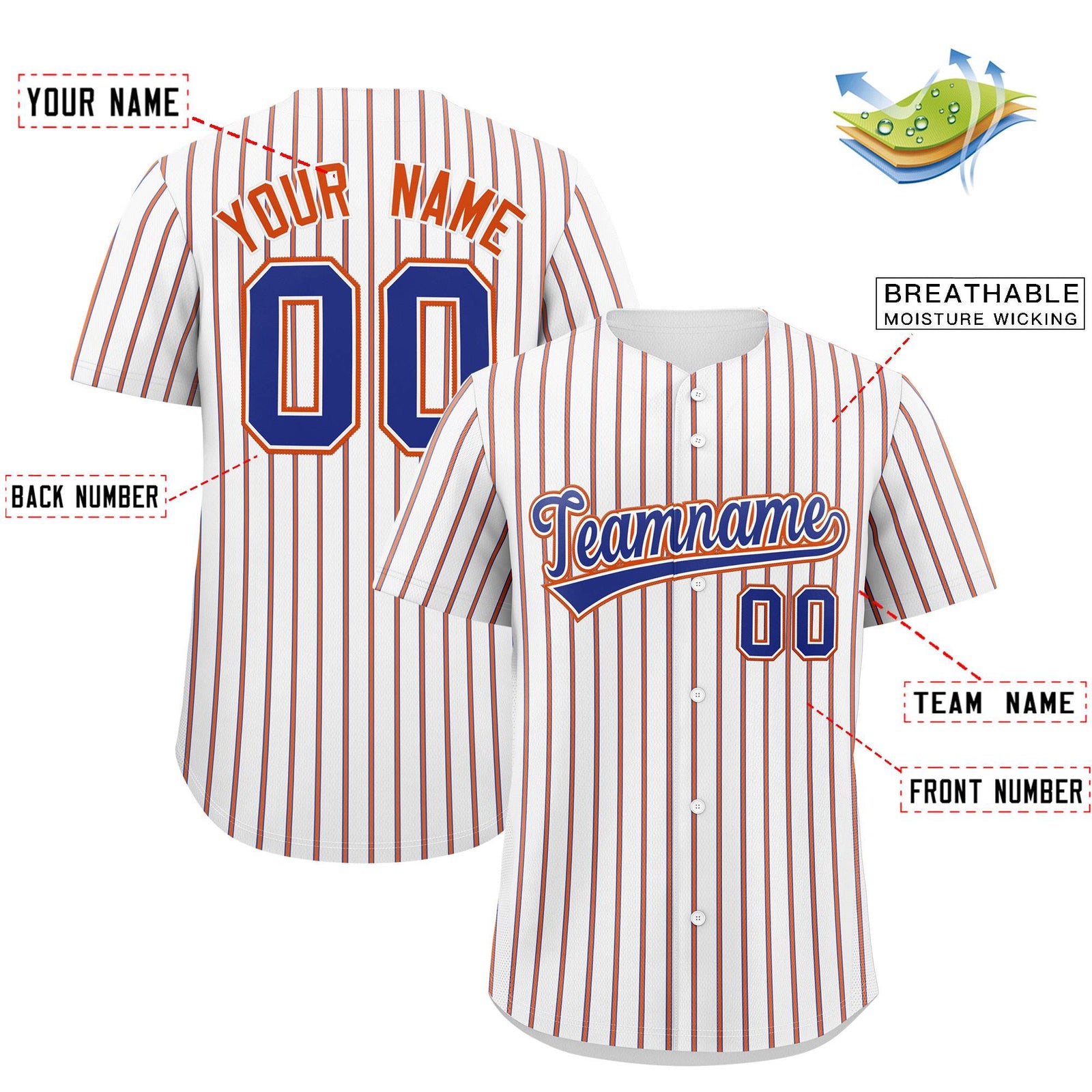 Custom White Royal Tricolor Stripe Fashion Authentic Baseball Jersey