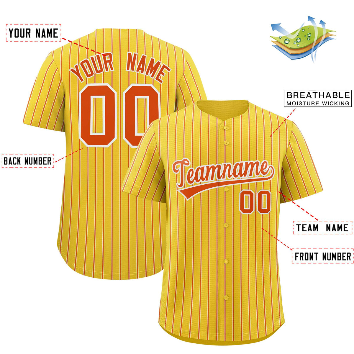 Custom Gold White Tricolor Stripe Fashion Authentic Baseball Jersey