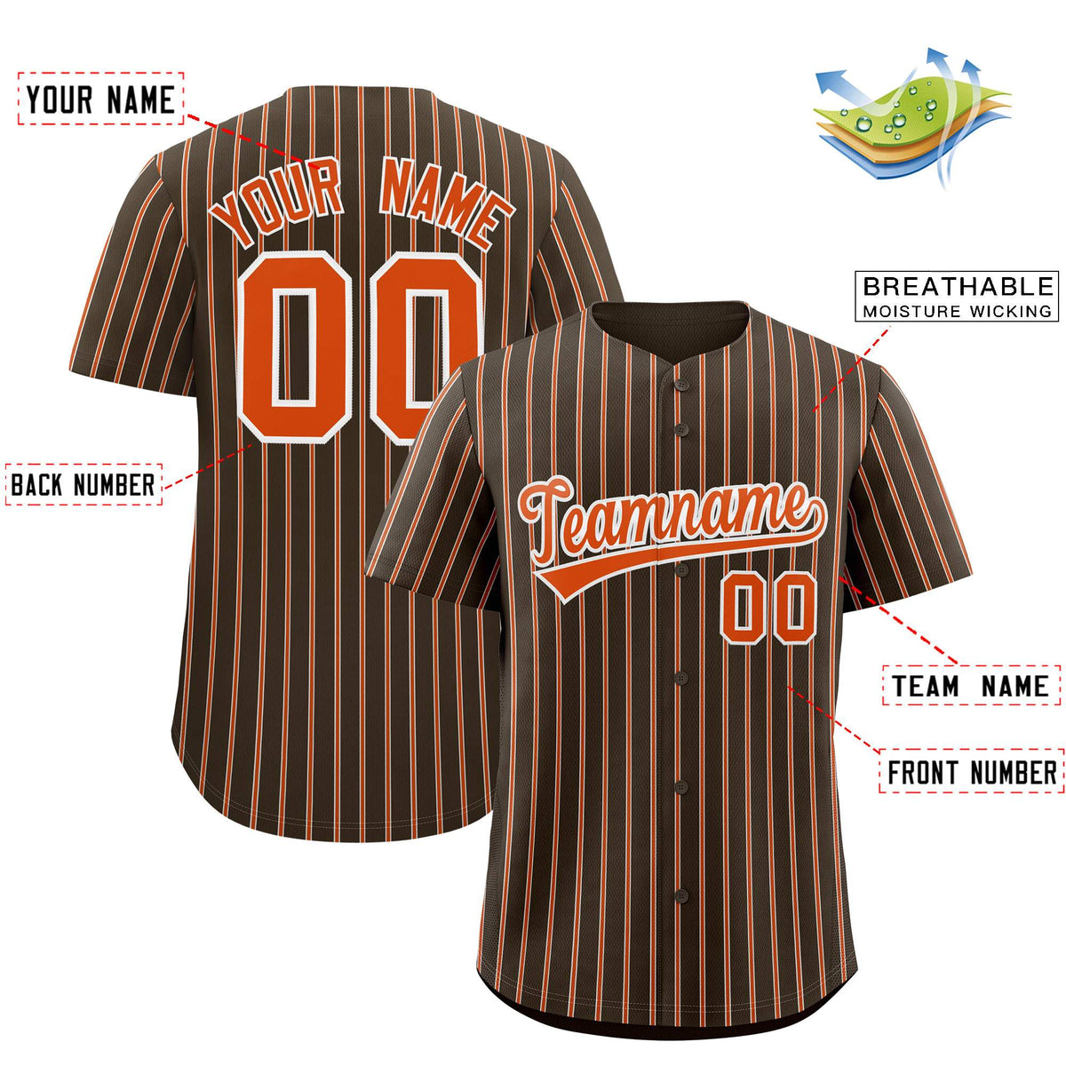 Custom Brown White Tricolor Stripe Fashion Authentic Baseball Jersey