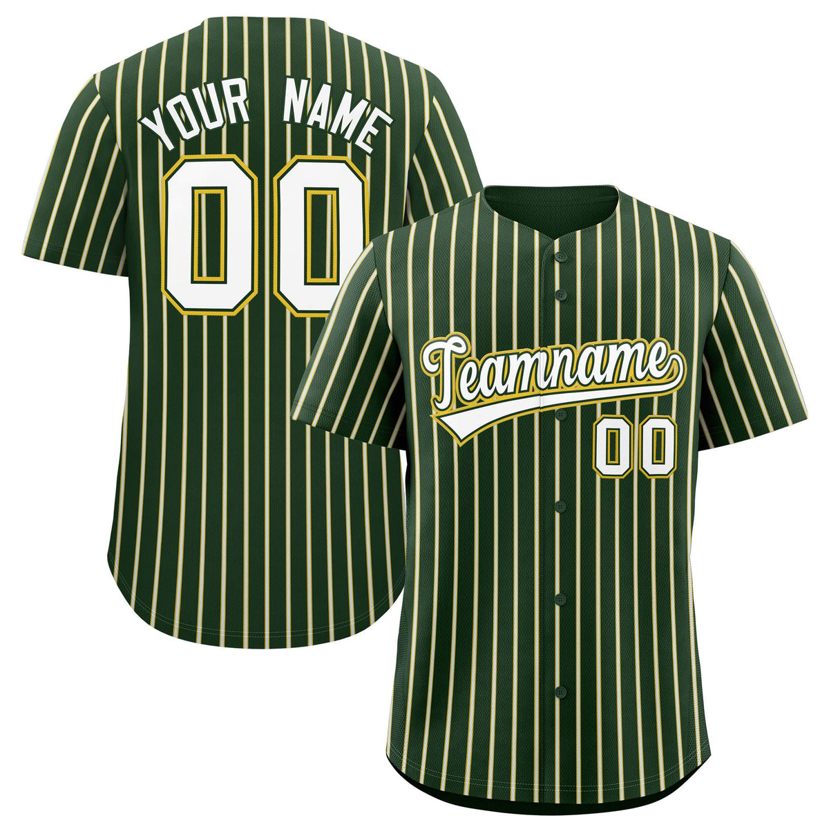 Custom Green Gold Tricolor Stripe Fashion Authentic Baseball Jersey