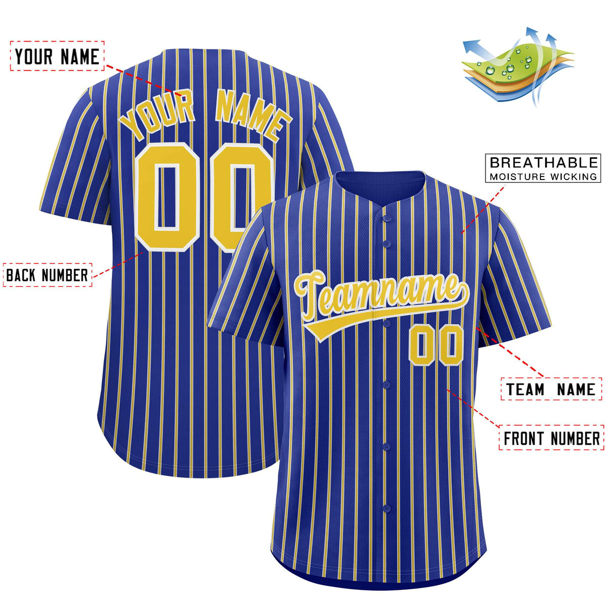 Custom Royal White Tricolor Stripe Fashion Authentic Baseball Jersey