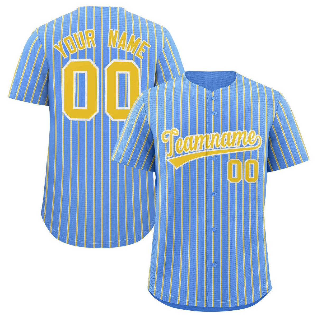 Custom Powder Blue White Tricolor Stripe Fashion Authentic Baseball Jersey