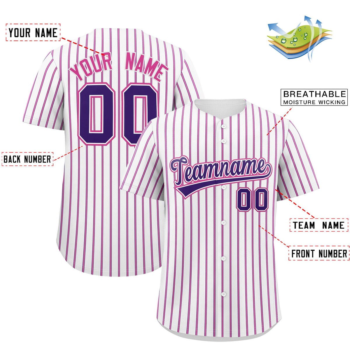 Custom White Purple Tricolor Stripe Fashion Authentic Baseball Jersey