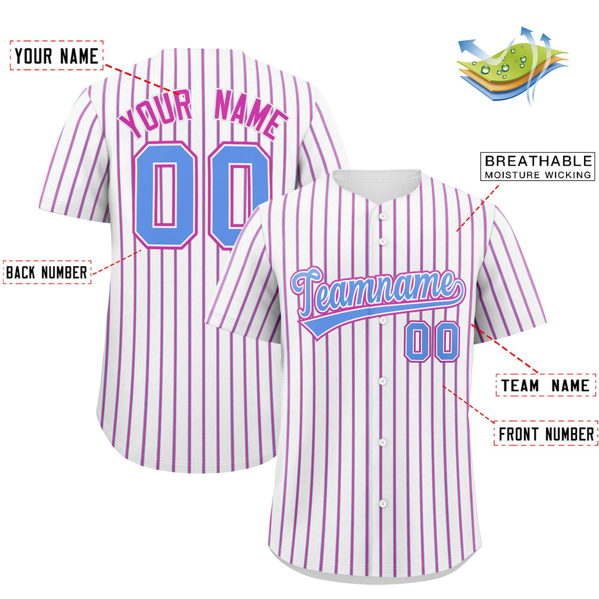 Custom White Powder Blue Tricolor Stripe Fashion Authentic Baseball Jersey