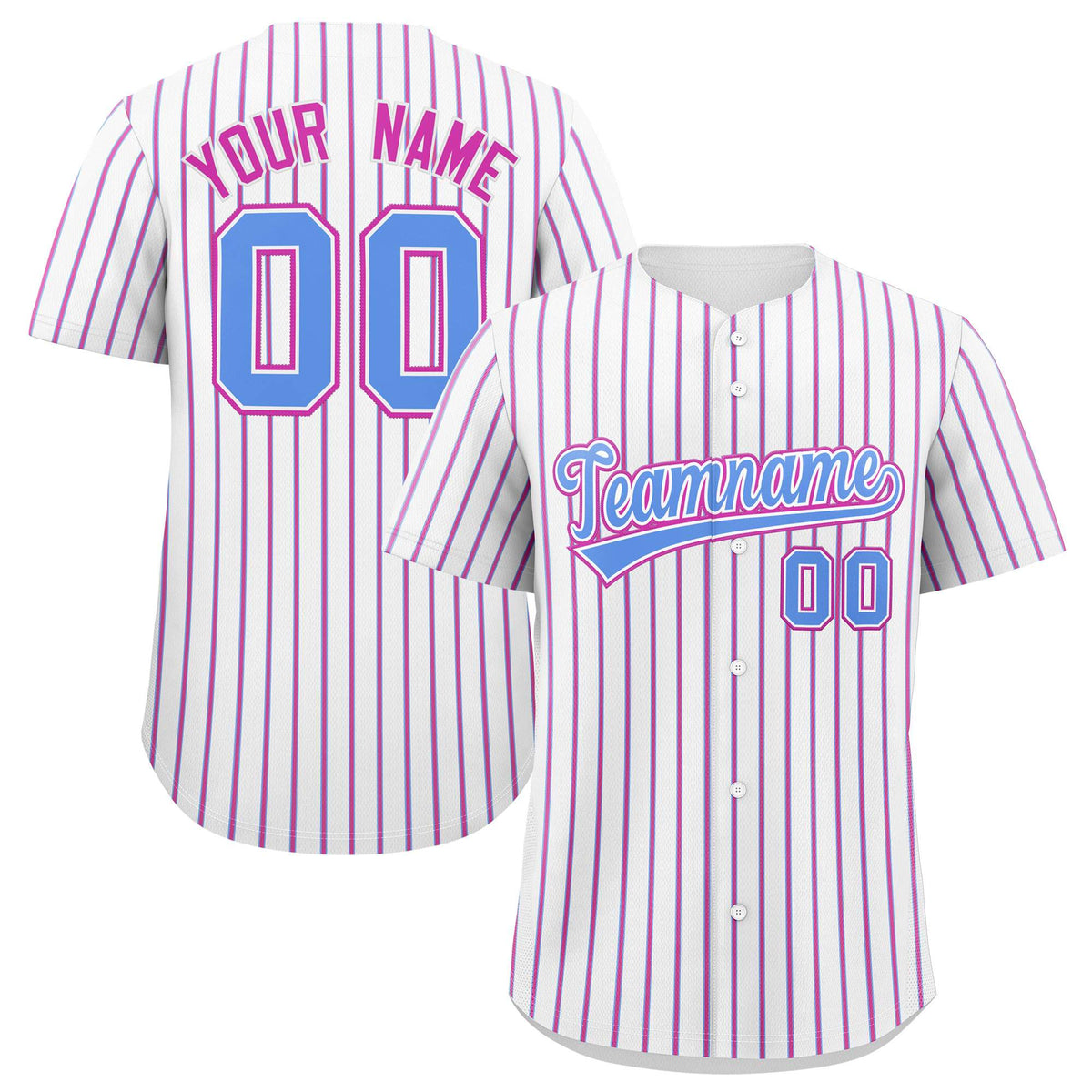 Custom White Powder Blue Tricolor Stripe Fashion Authentic Baseball Jersey