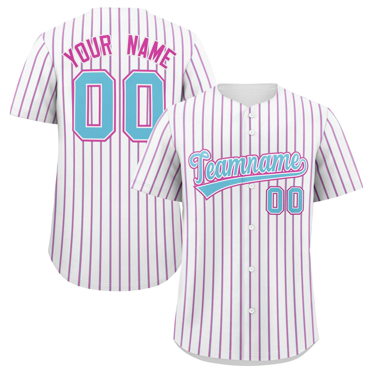 Custom White Sky Blue Tricolor Stripe Fashion Authentic Baseball Jersey