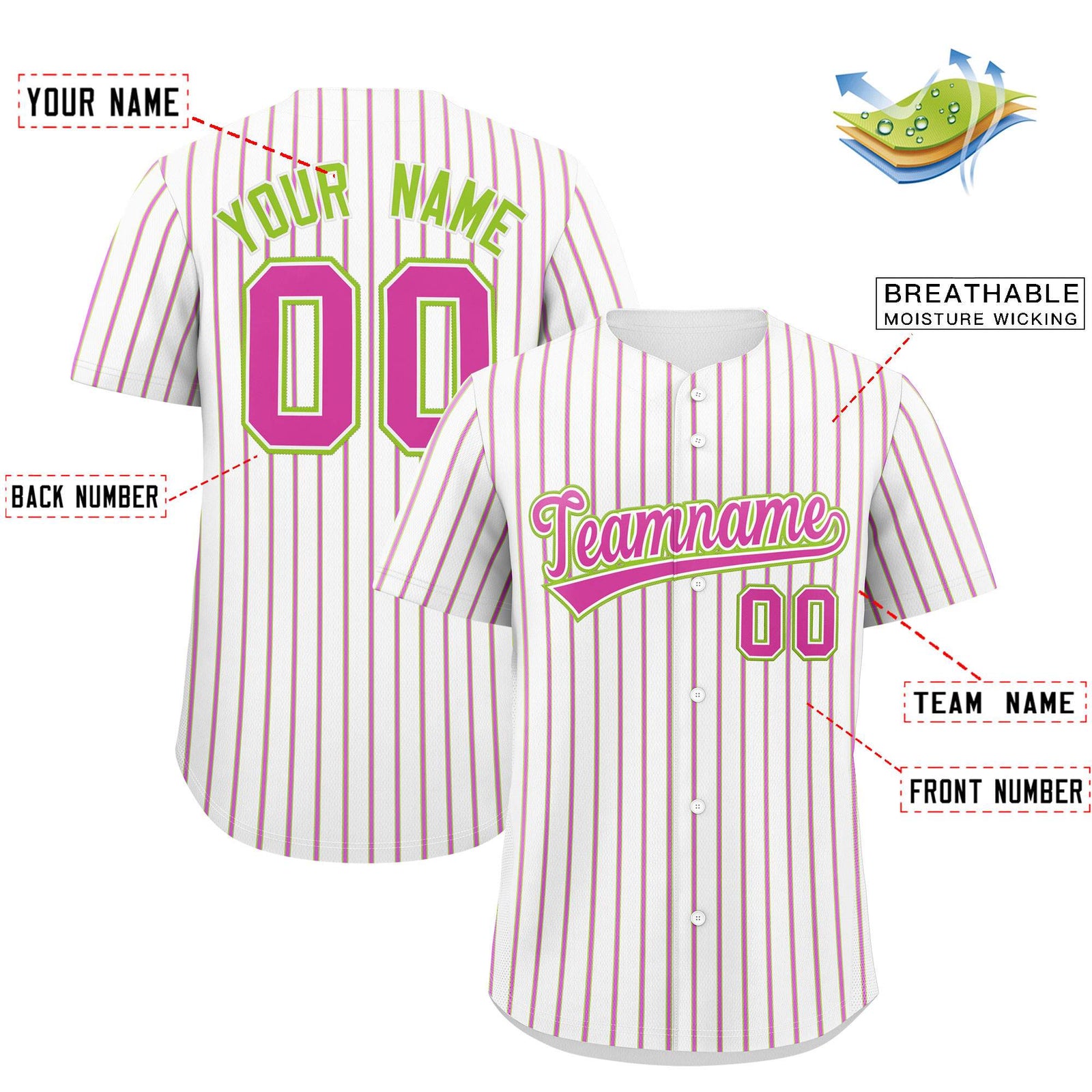 Custom White Neon Green Tricolor Stripe Fashion Authentic Baseball Jersey