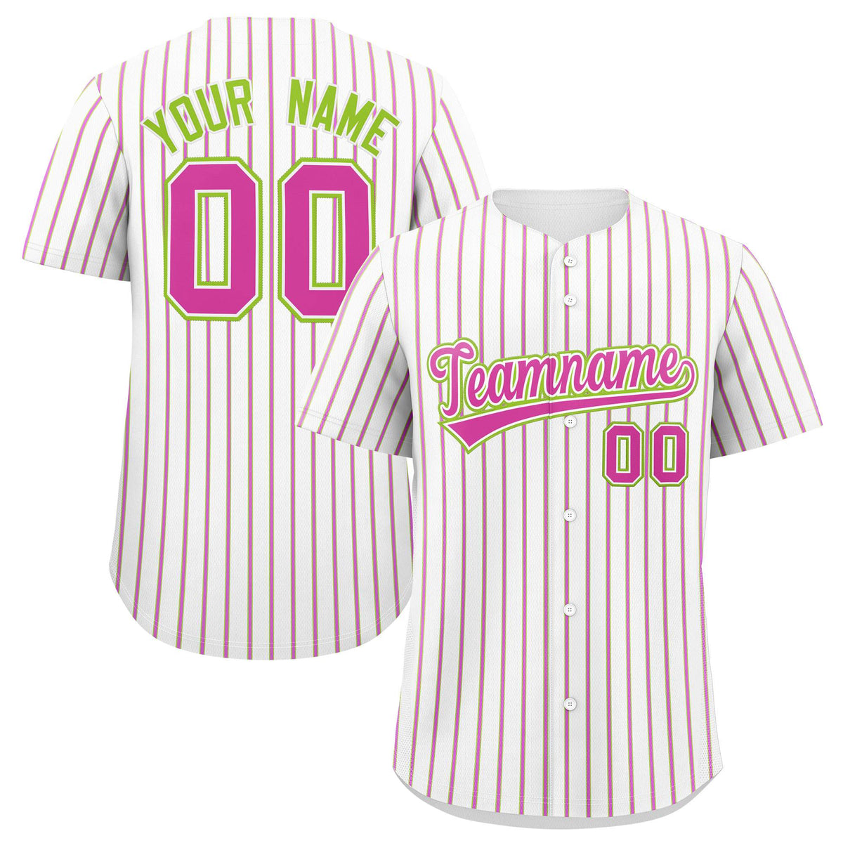 Custom White Neon Green Tricolor Stripe Fashion Authentic Baseball Jersey