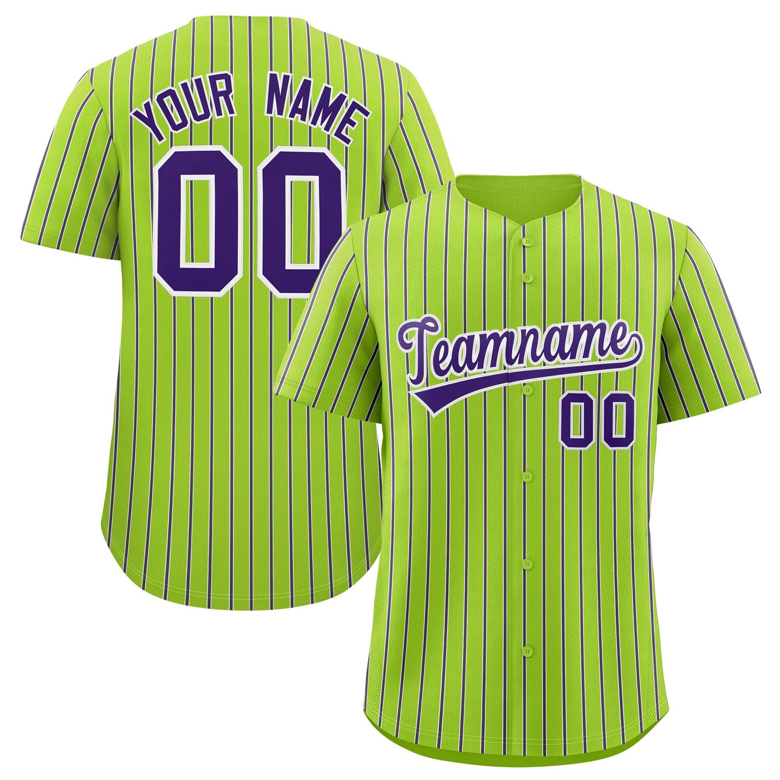 Custom Neon Green White Tricolor Stripe Fashion Authentic Baseball Jersey