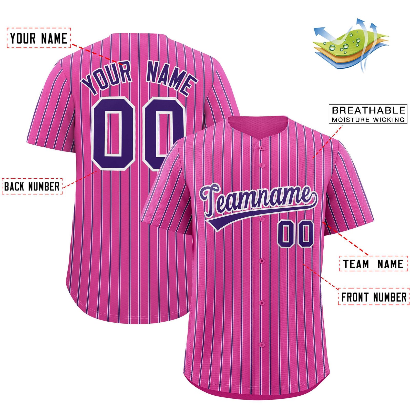 Custom Pink White Tricolor Stripe Fashion Authentic Baseball Jersey