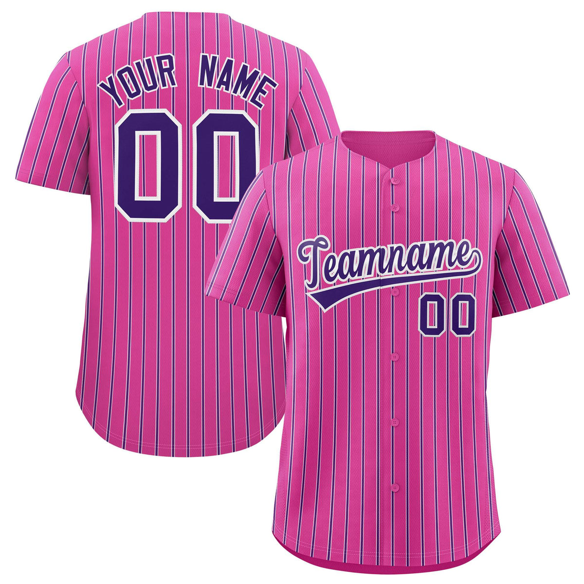 Custom Pink White Tricolor Stripe Fashion Authentic Baseball Jersey