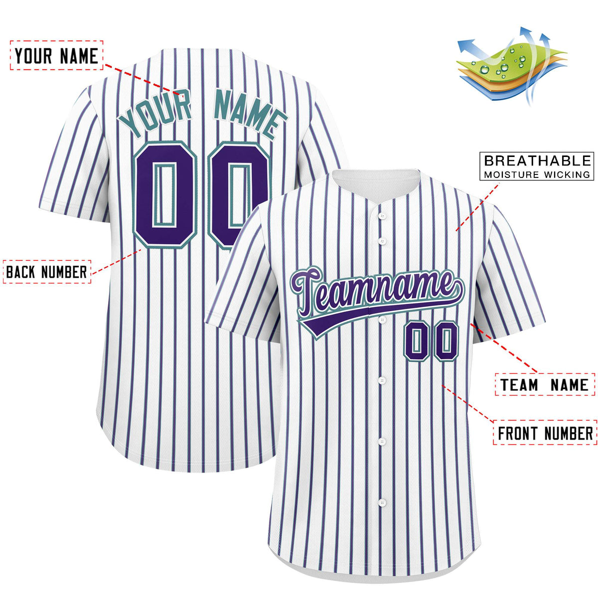 Custom White Aqua Tricolor Stripe Fashion Authentic Baseball Jersey