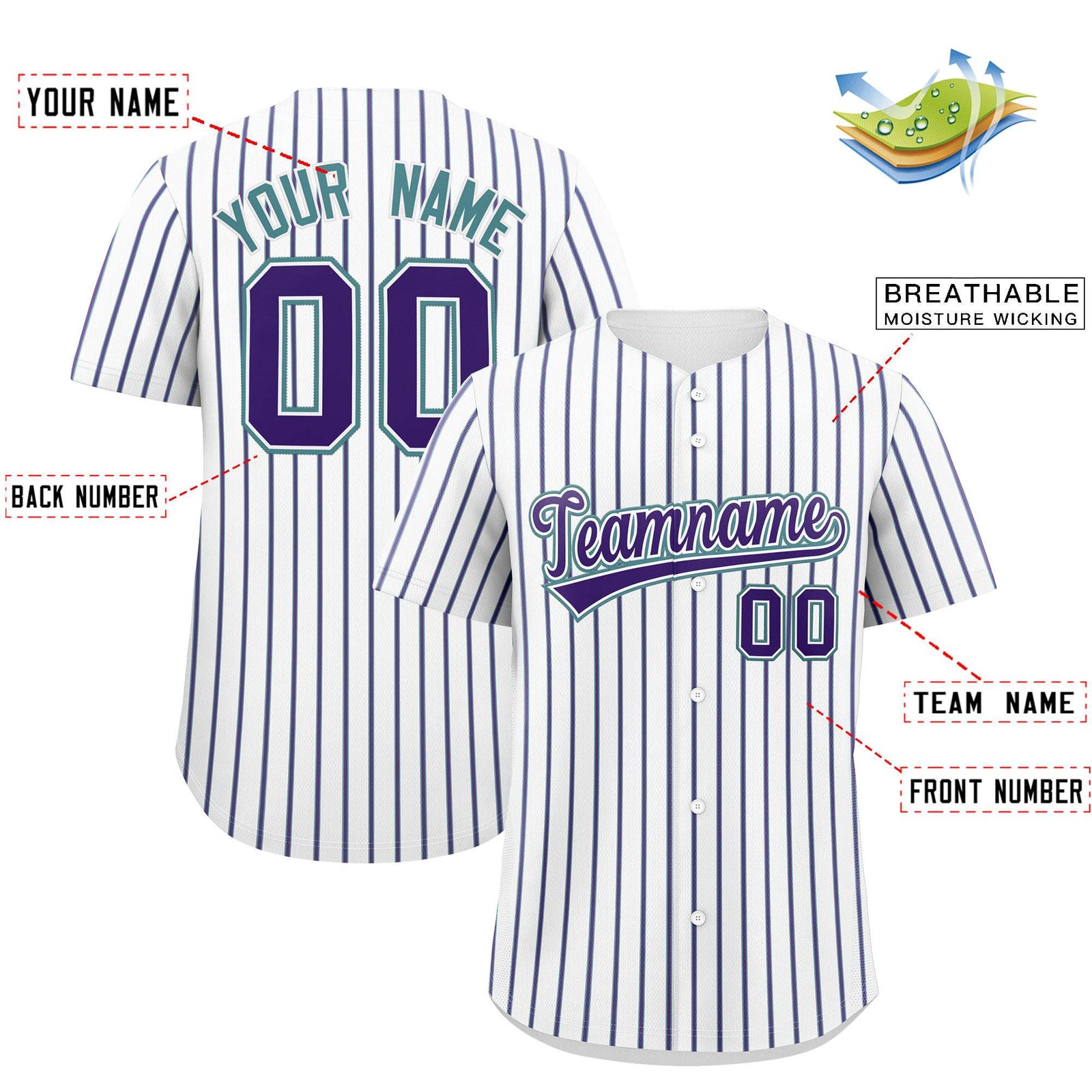 Custom White Aqua Tricolor Stripe Fashion Authentic Baseball Jersey