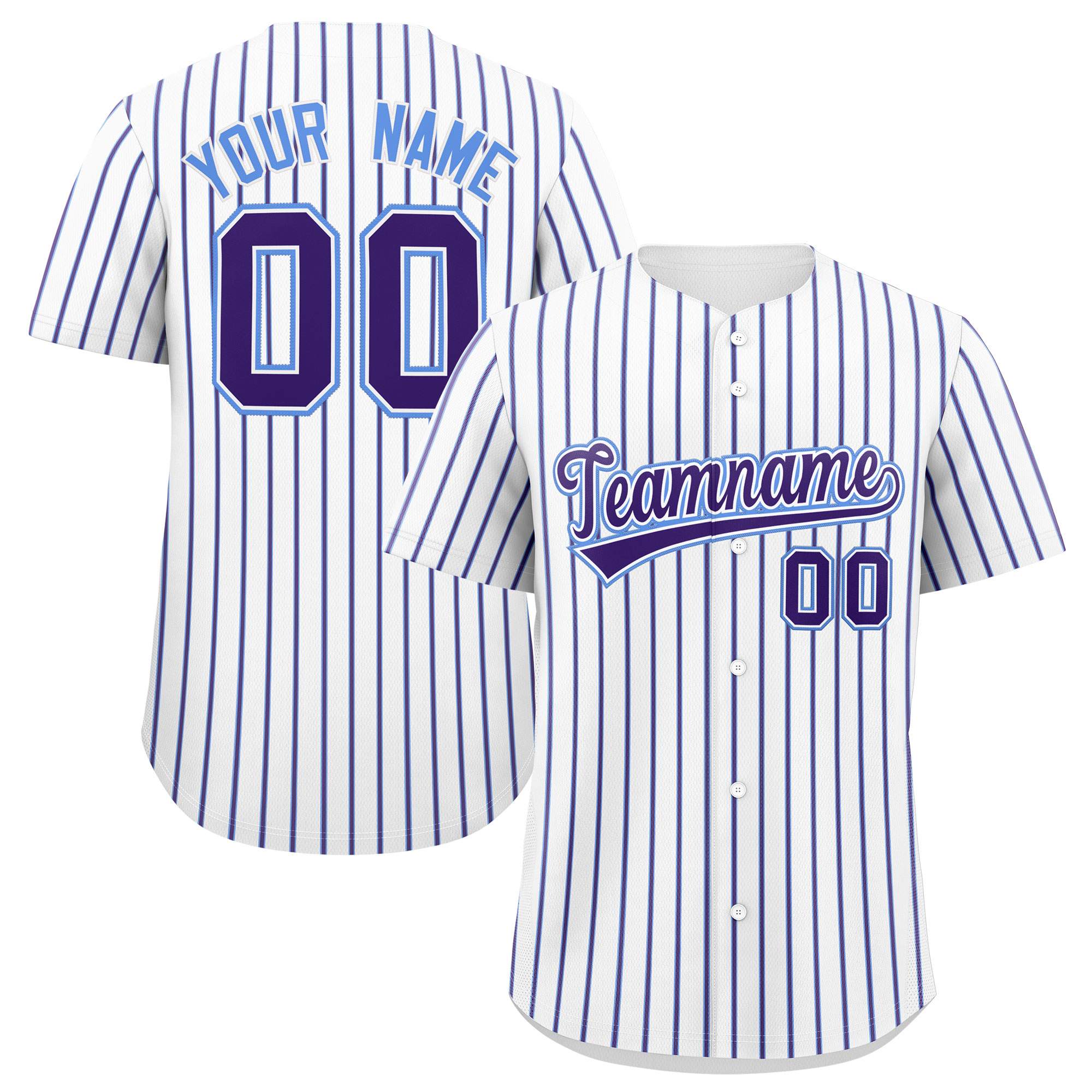 Custom White Powder Blue Tricolor Stripe Fashion Authentic Baseball Jersey