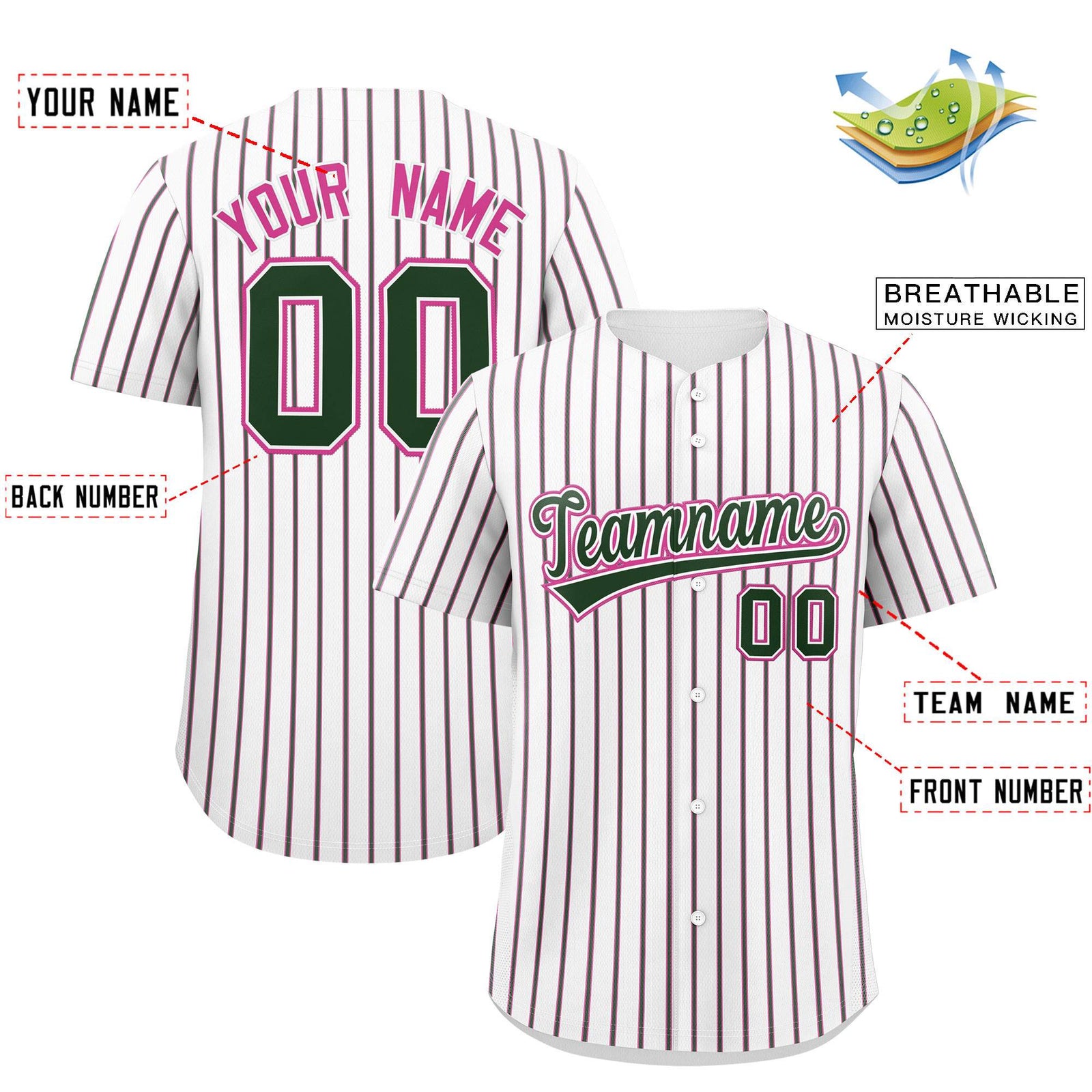 Custom White Pink Tricolor Stripe Fashion Authentic Baseball Jersey