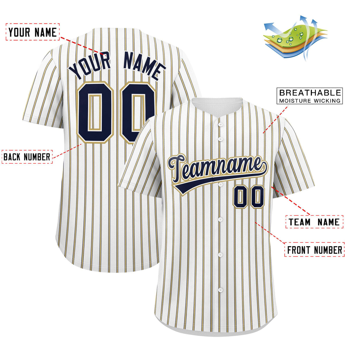 Custom White Navy Tricolor Stripe Fashion Authentic Baseball Jersey