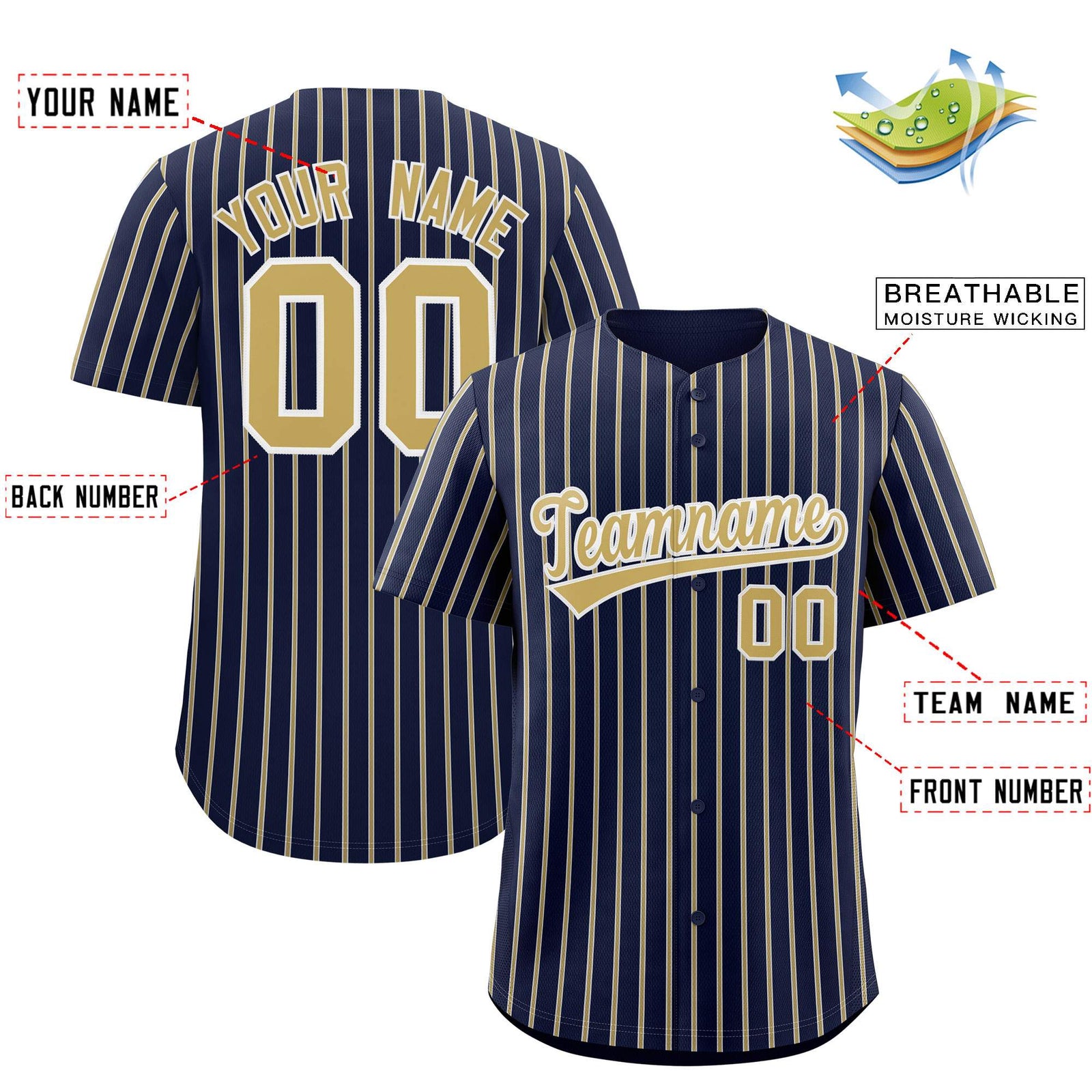 Custom Navy White Tricolor Stripe Fashion Authentic Baseball Jersey