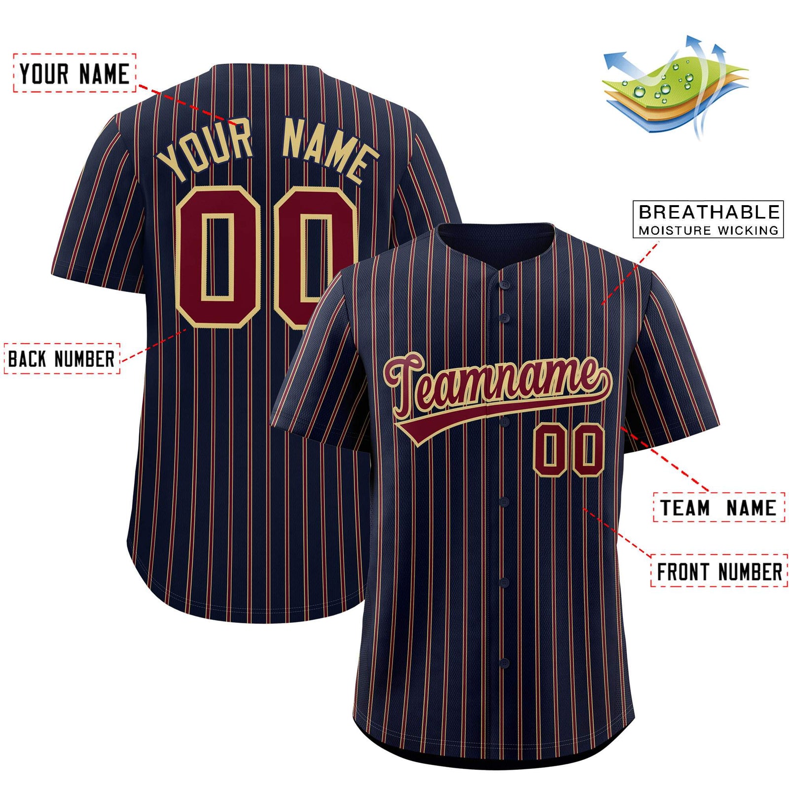 Custom Navy Khaki Tricolor Stripe Fashion Authentic Baseball Jersey