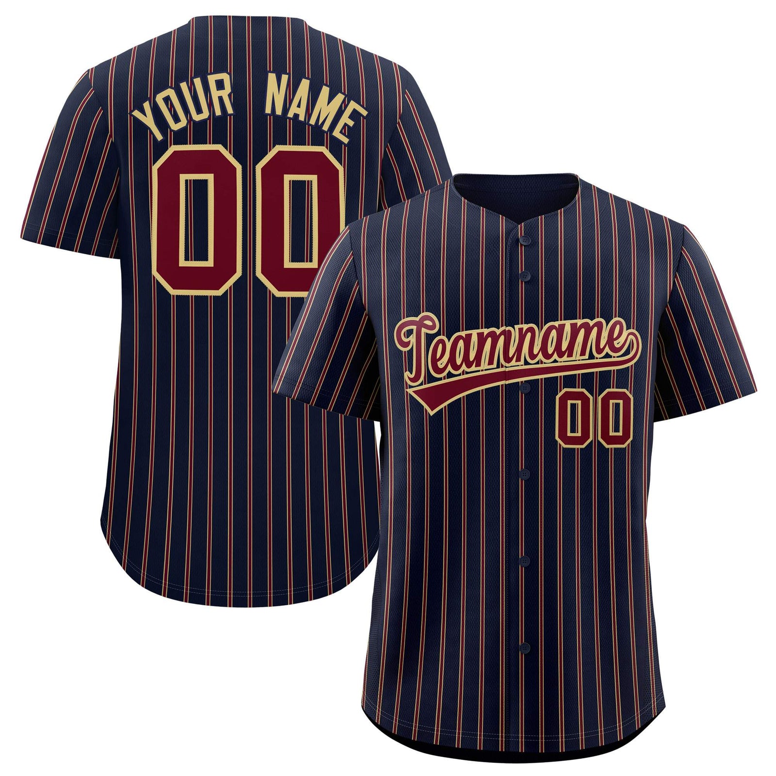 Custom Navy Khaki Tricolor Stripe Fashion Authentic Baseball Jersey
