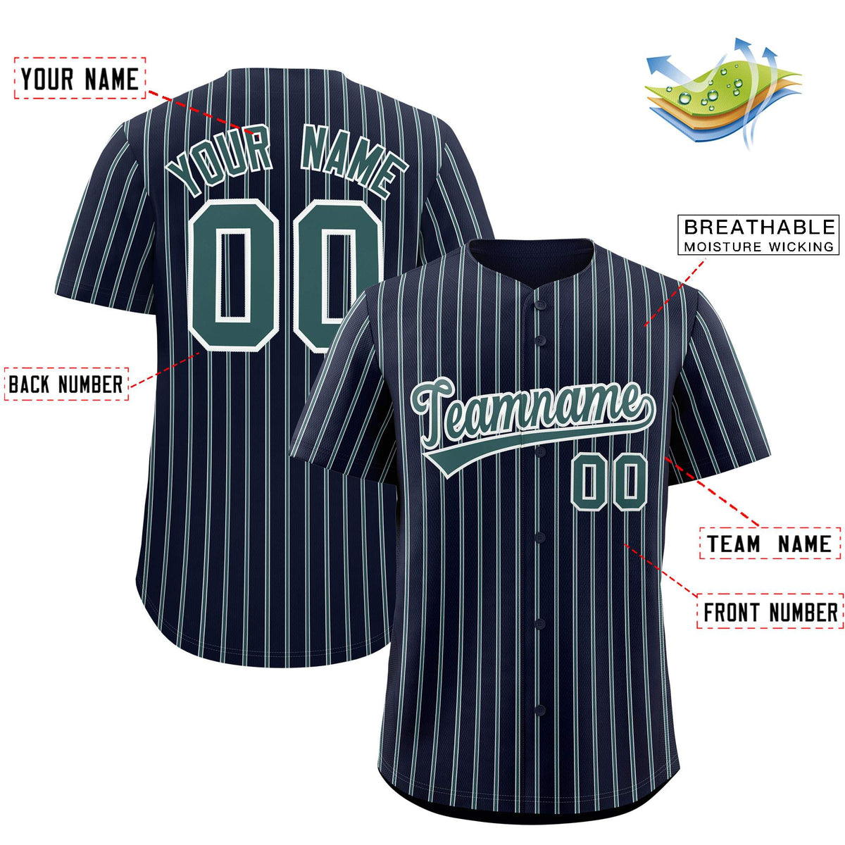 Custom Navy White Tricolor Stripe Fashion Authentic Baseball Jersey