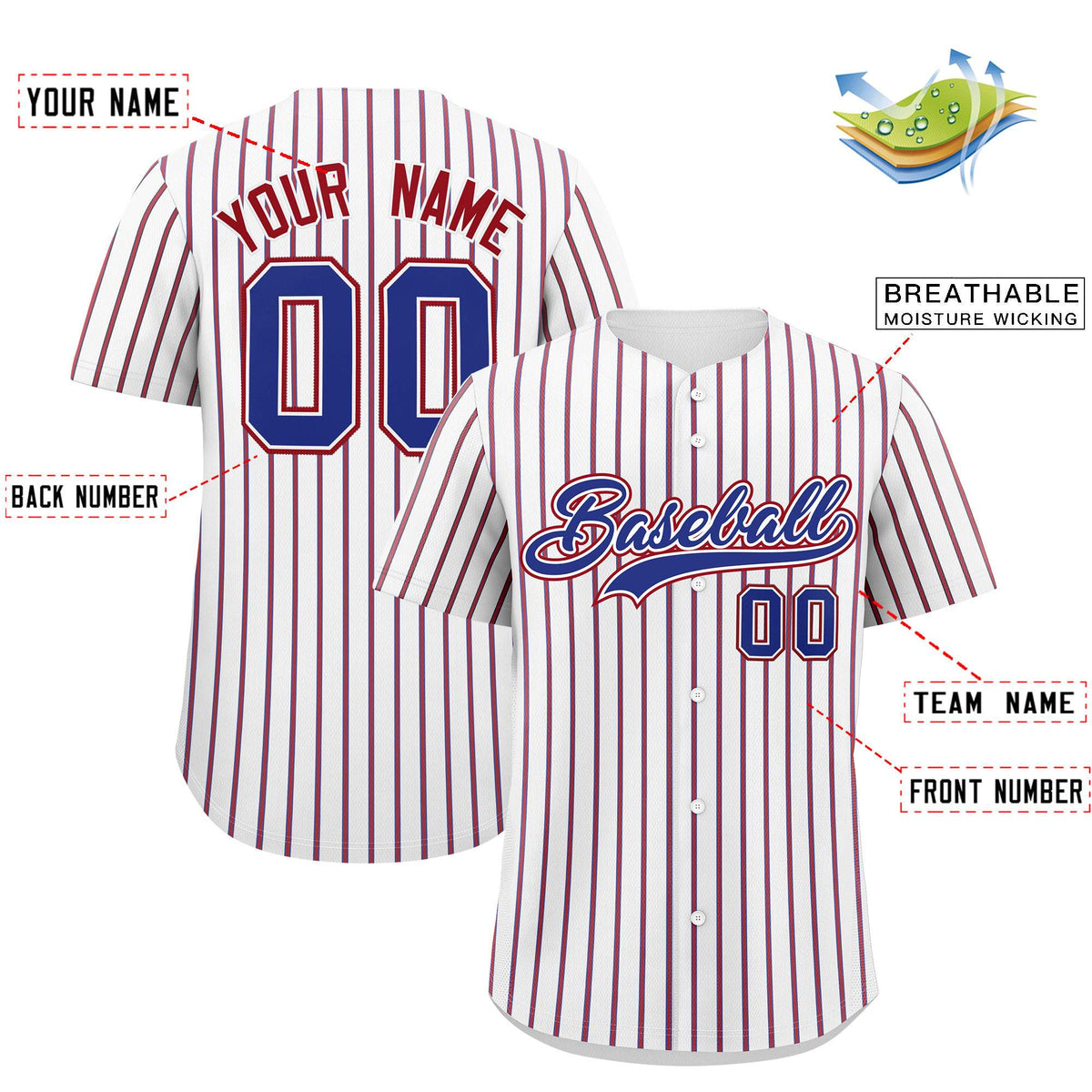 Custom White Royal Tricolor Stripe Fashion Authentic Baseball Jersey