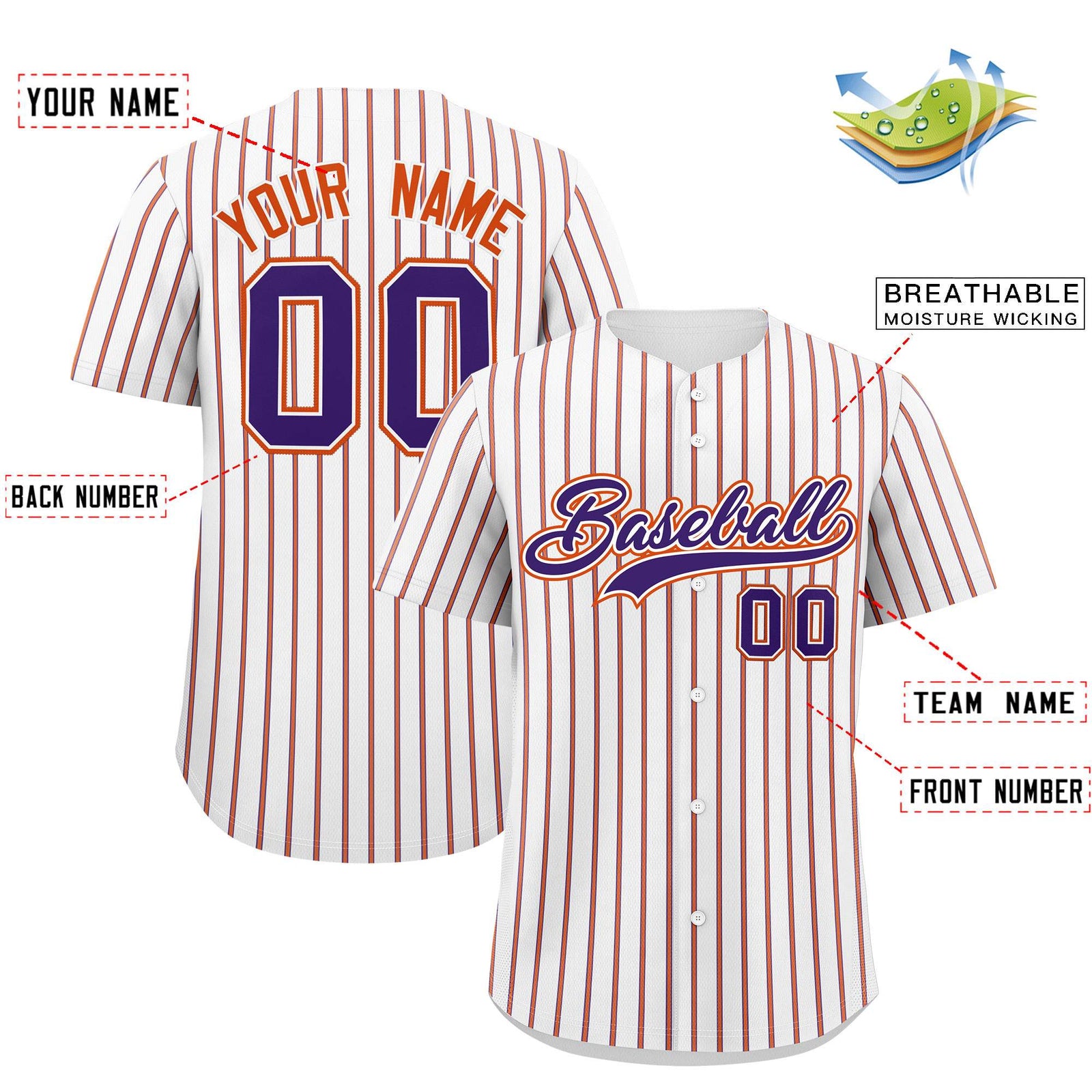 Custom White Purple Tricolor Stripe Fashion Authentic Baseball Jersey