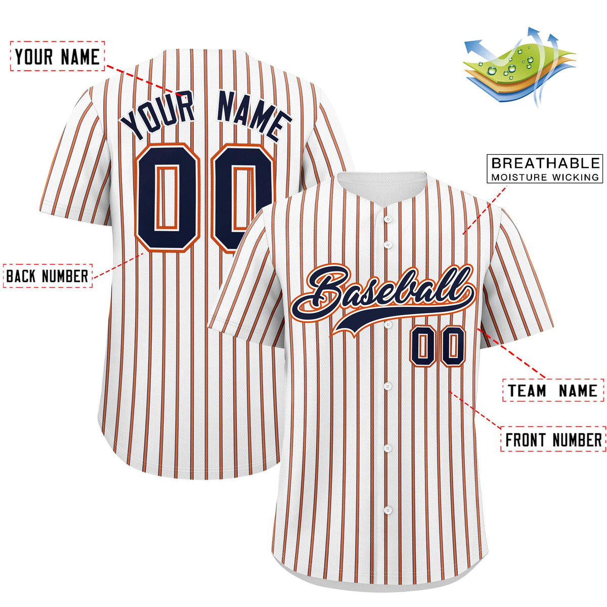 Custom White Navy Tricolor Stripe Fashion Authentic Baseball Jersey