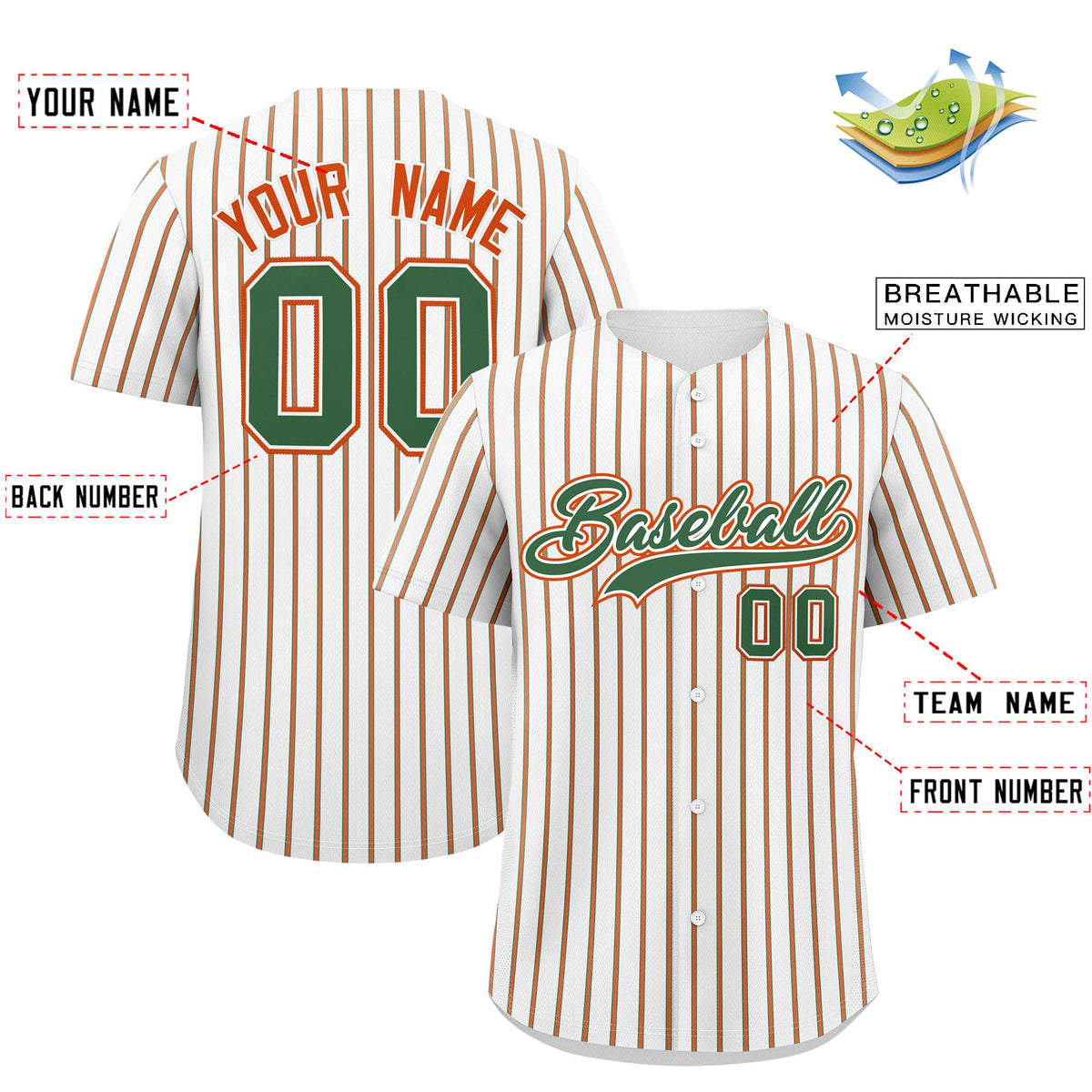 Custom White Kelly Green Tricolor Stripe Fashion Authentic Baseball Jersey