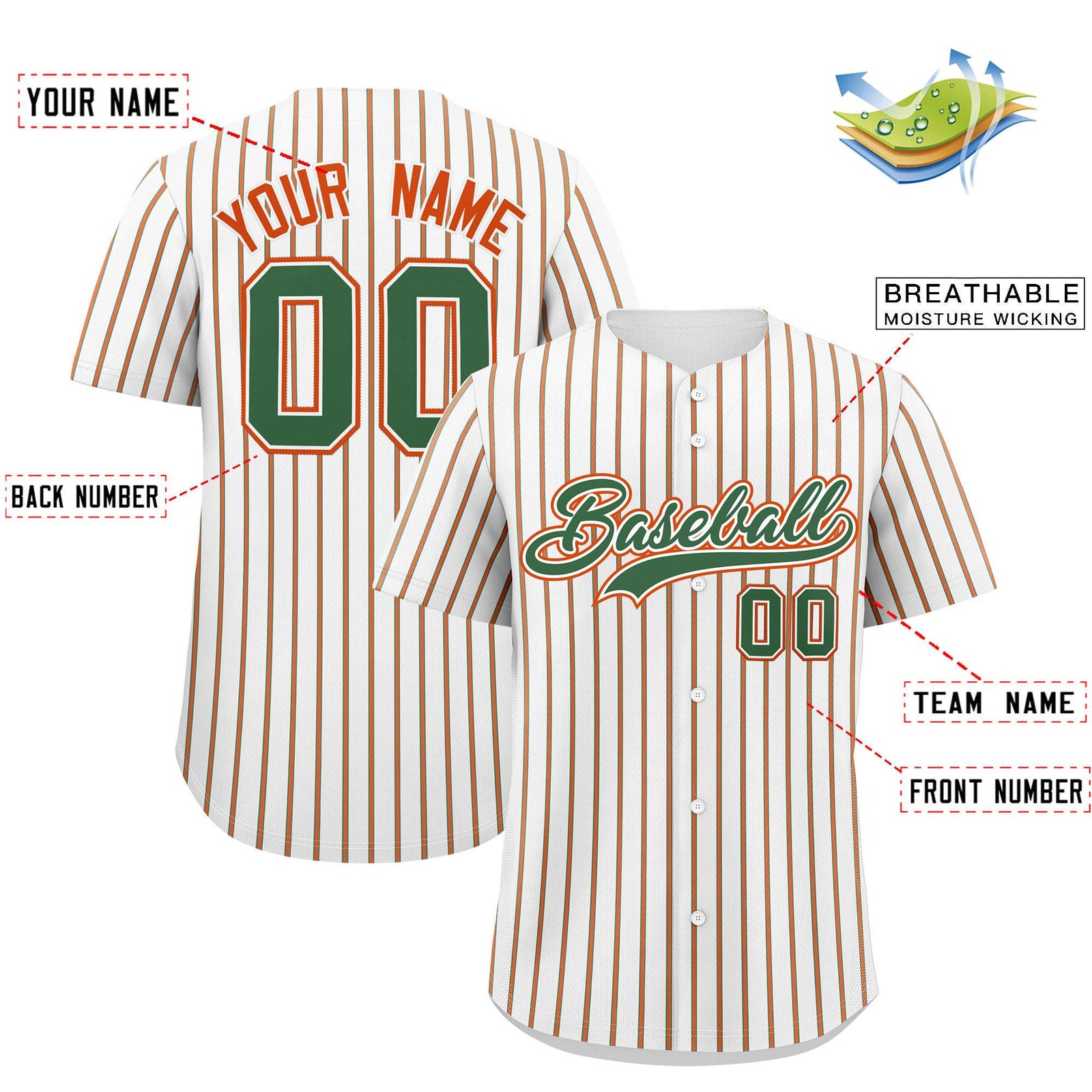 Custom White Kelly Green Tricolor Stripe Fashion Authentic Baseball Jersey