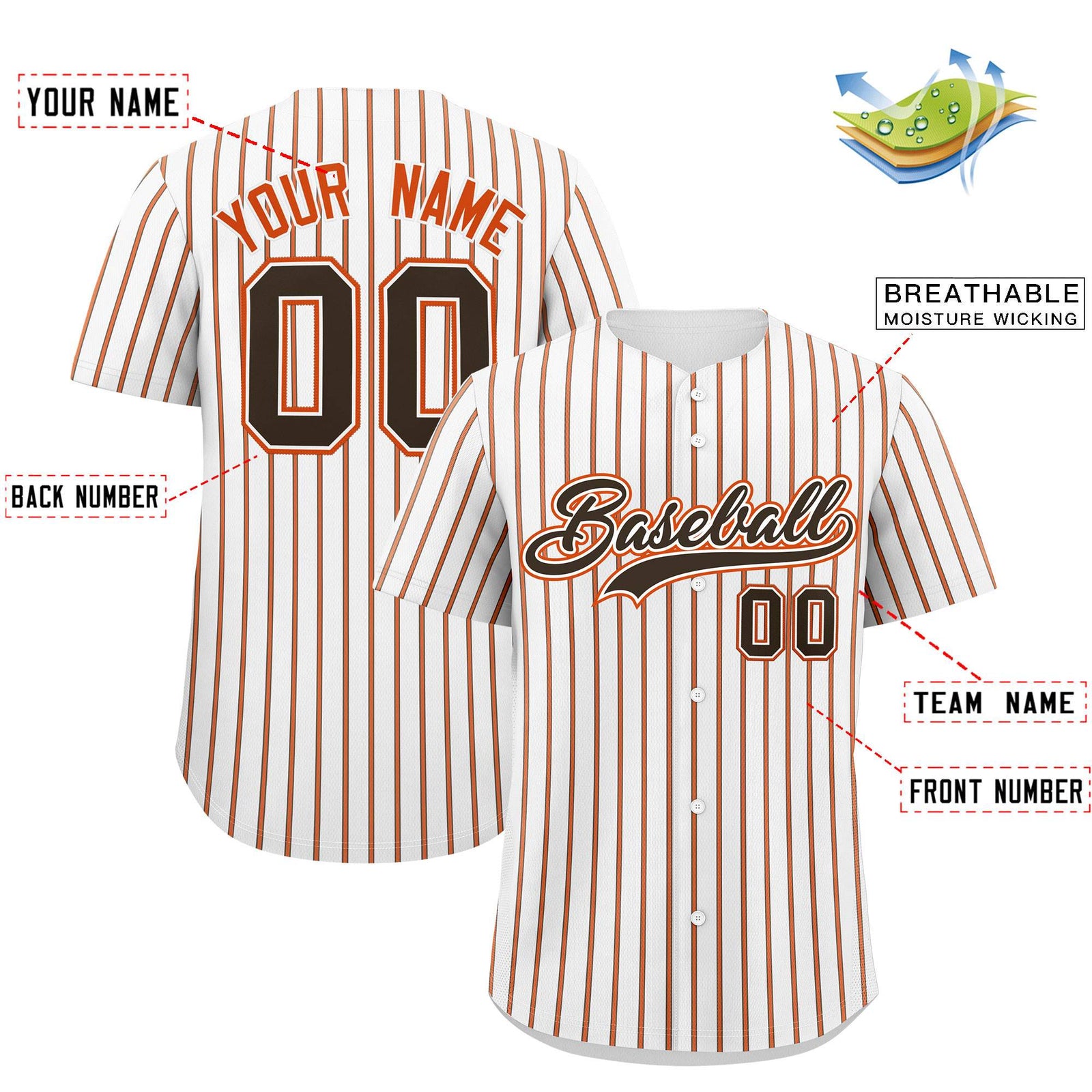 Custom White Brown Tricolor Stripe Fashion Authentic Baseball Jersey
