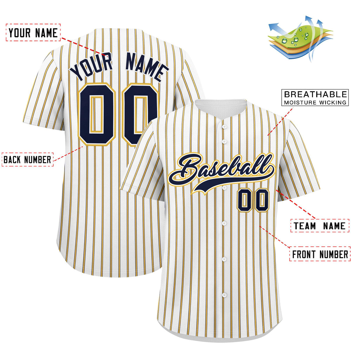 Custom White Navy Tricolor Stripe Fashion Authentic Baseball Jersey