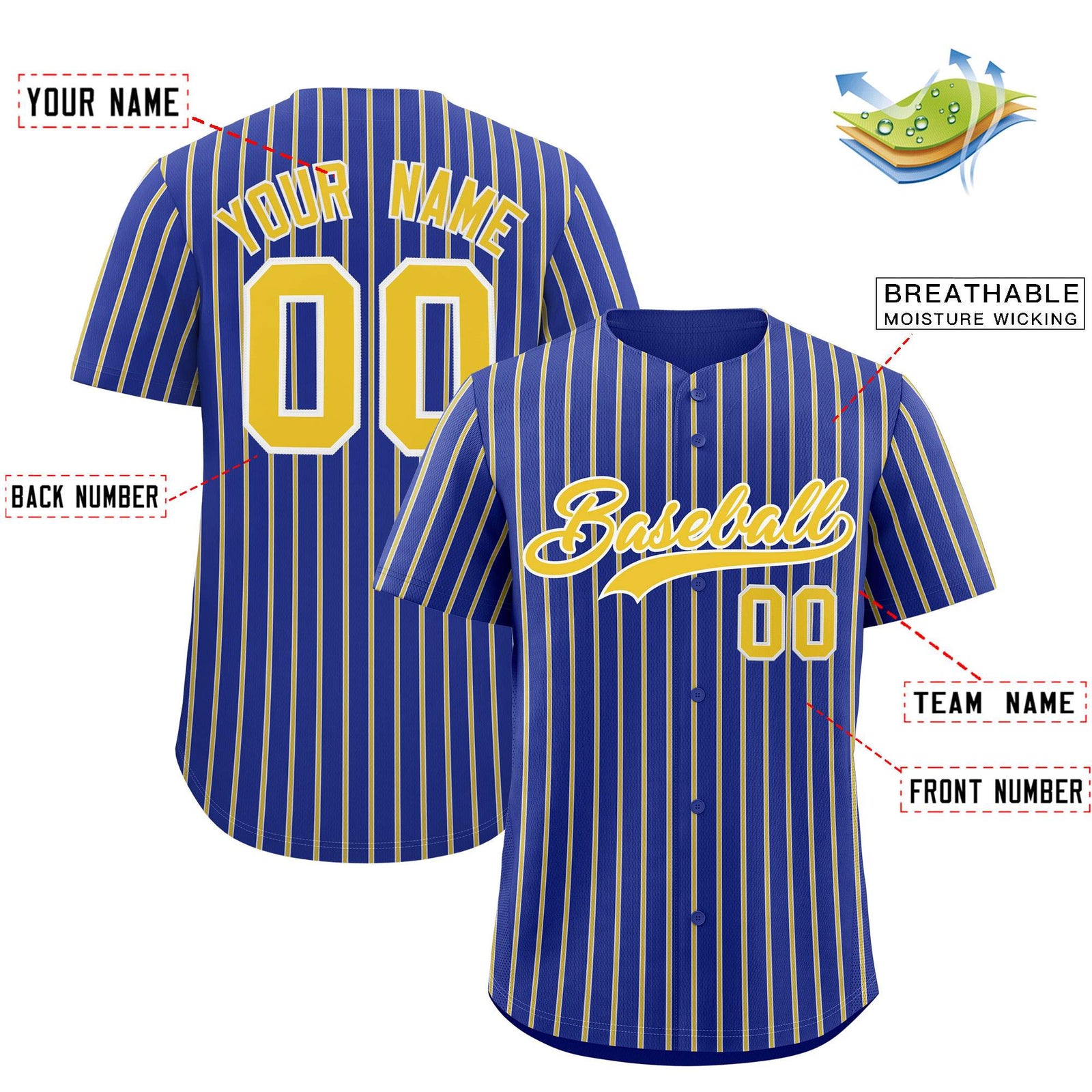 Custom Royal White Tricolor Stripe Fashion Authentic Baseball Jersey