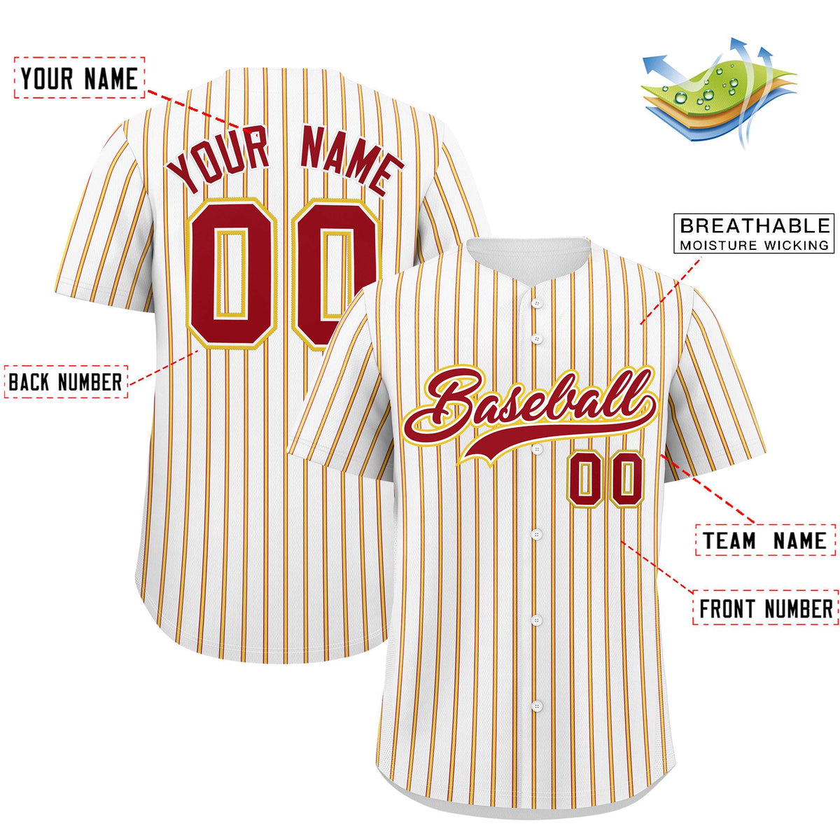 Custom White Red Tricolor Stripe Fashion Authentic Baseball Jersey
