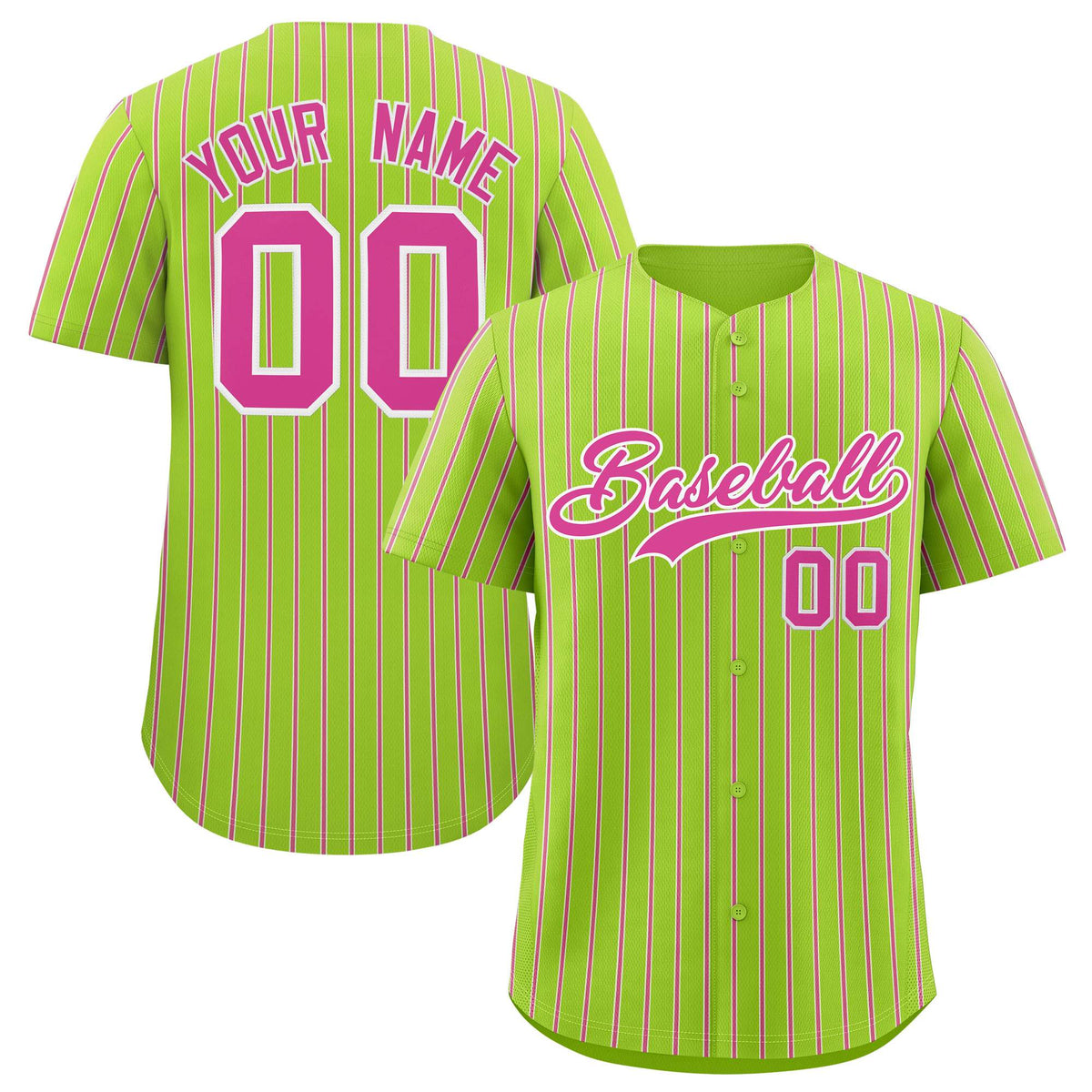 Custom Neon Green White Tricolor Stripe Fashion Authentic Baseball Jersey