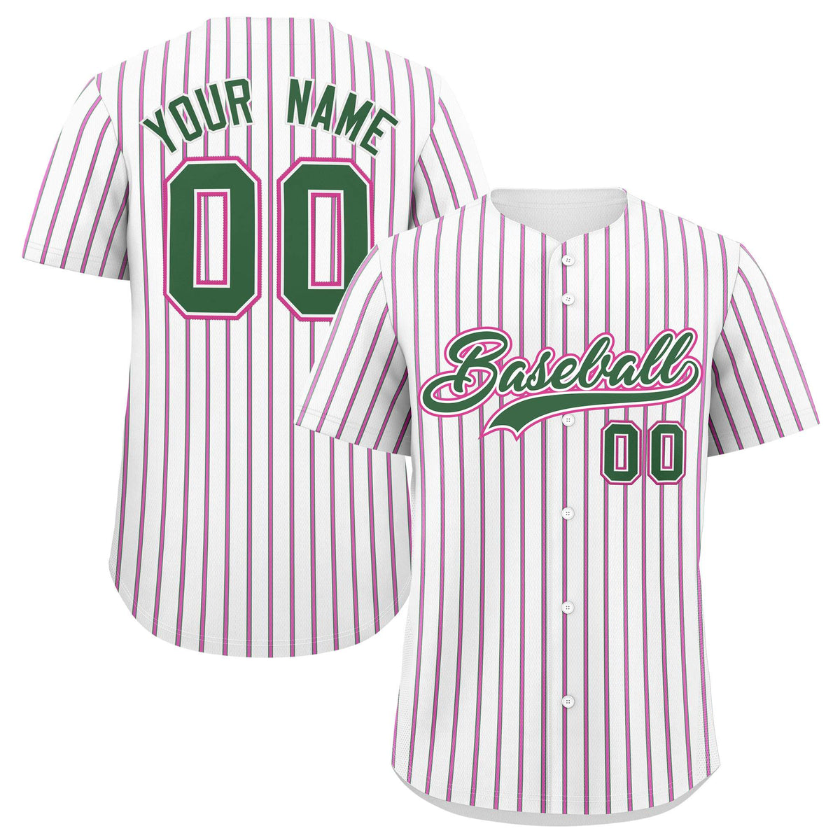 Custom White Kelly Green Tricolor Stripe Fashion Authentic Baseball Jersey