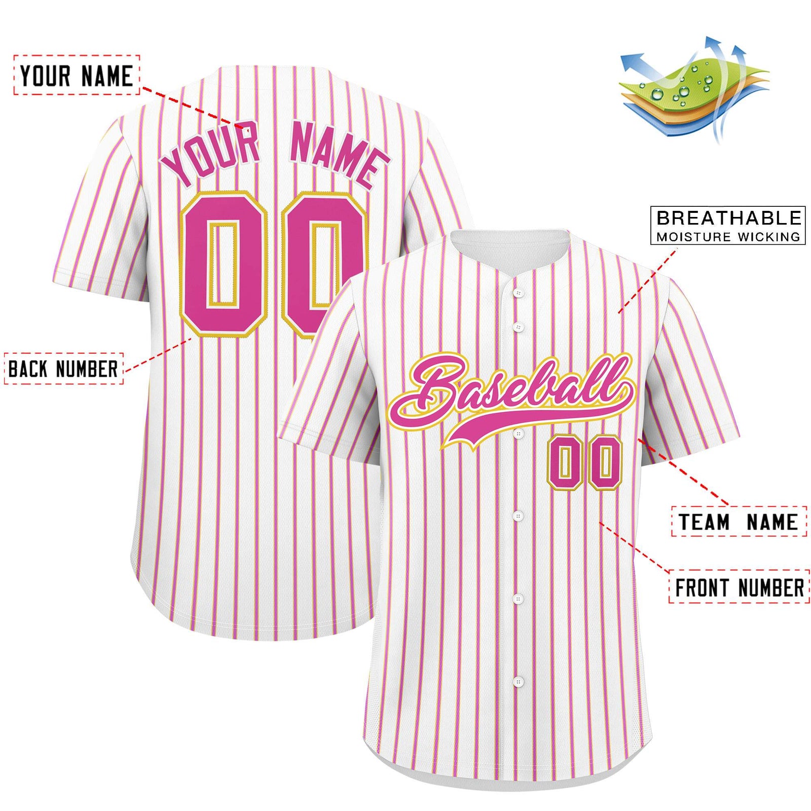 Custom White Gold Tricolor Stripe Fashion Authentic Baseball Jersey