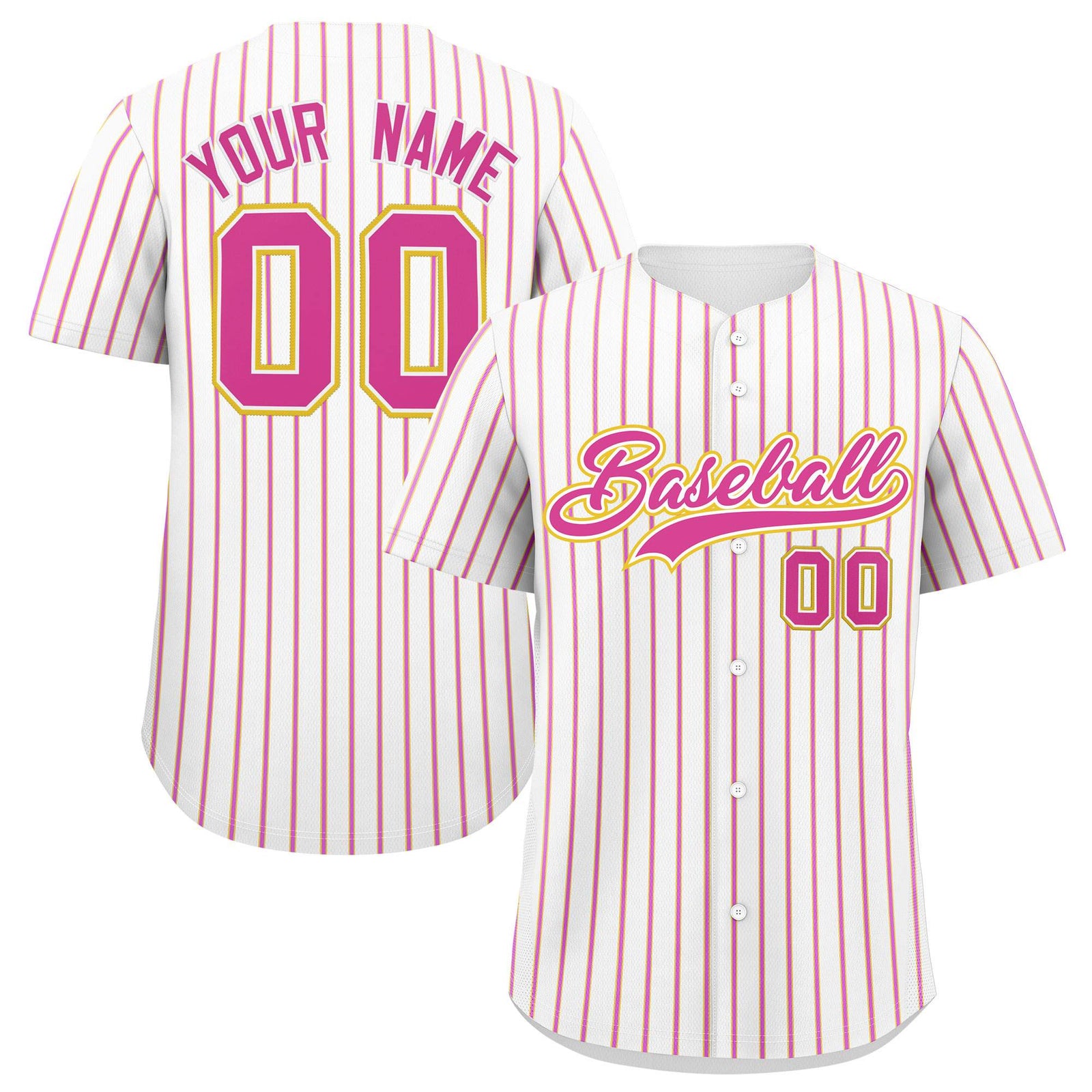 Custom White Gold Tricolor Stripe Fashion Authentic Baseball Jersey
