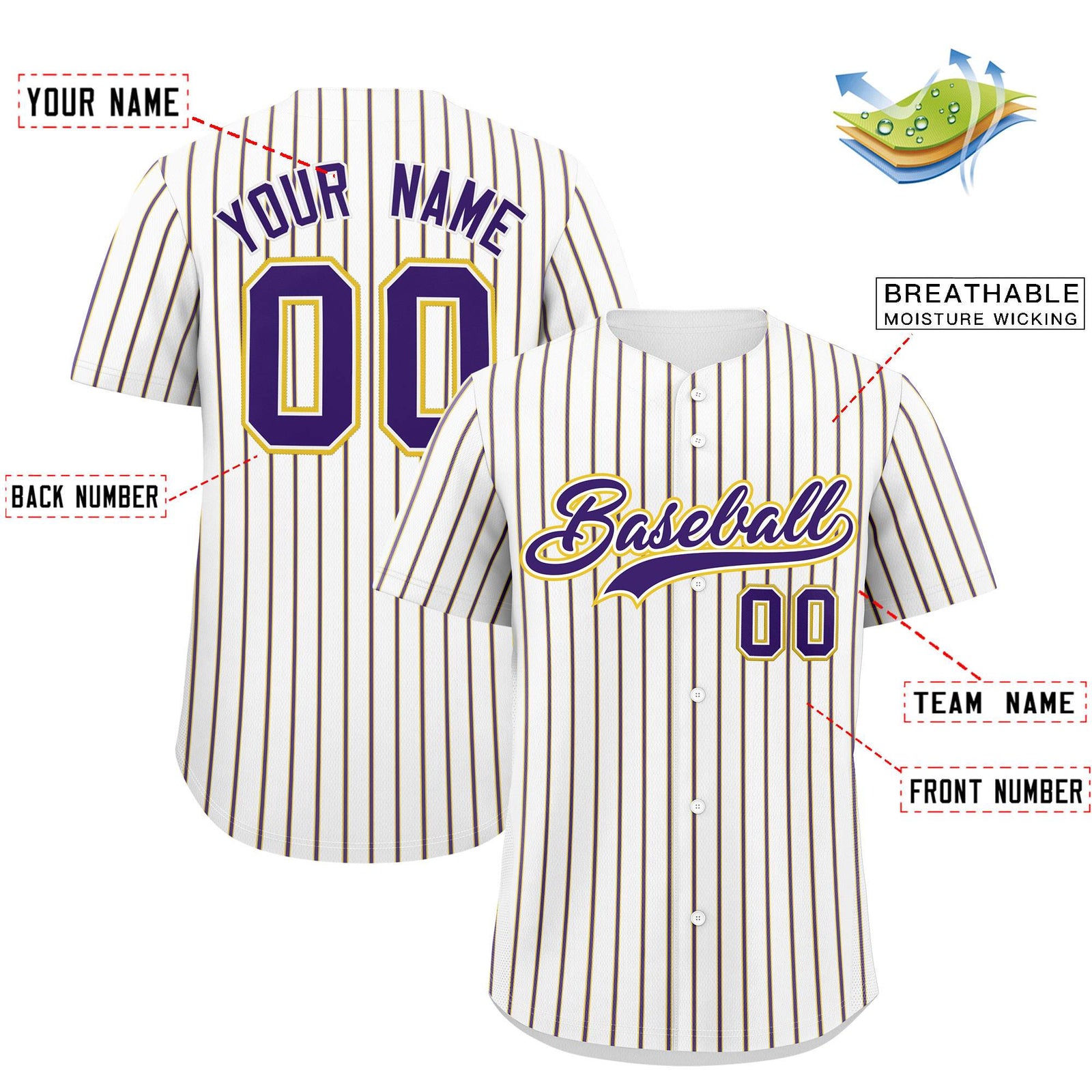 Custom White Gold Tricolor Stripe Fashion Authentic Baseball Jersey