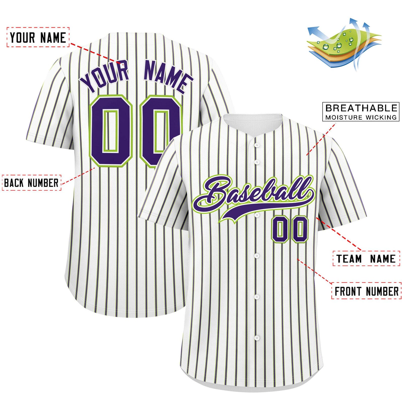 Custom White Neon Green Tricolor Stripe Fashion Authentic Baseball Jersey
