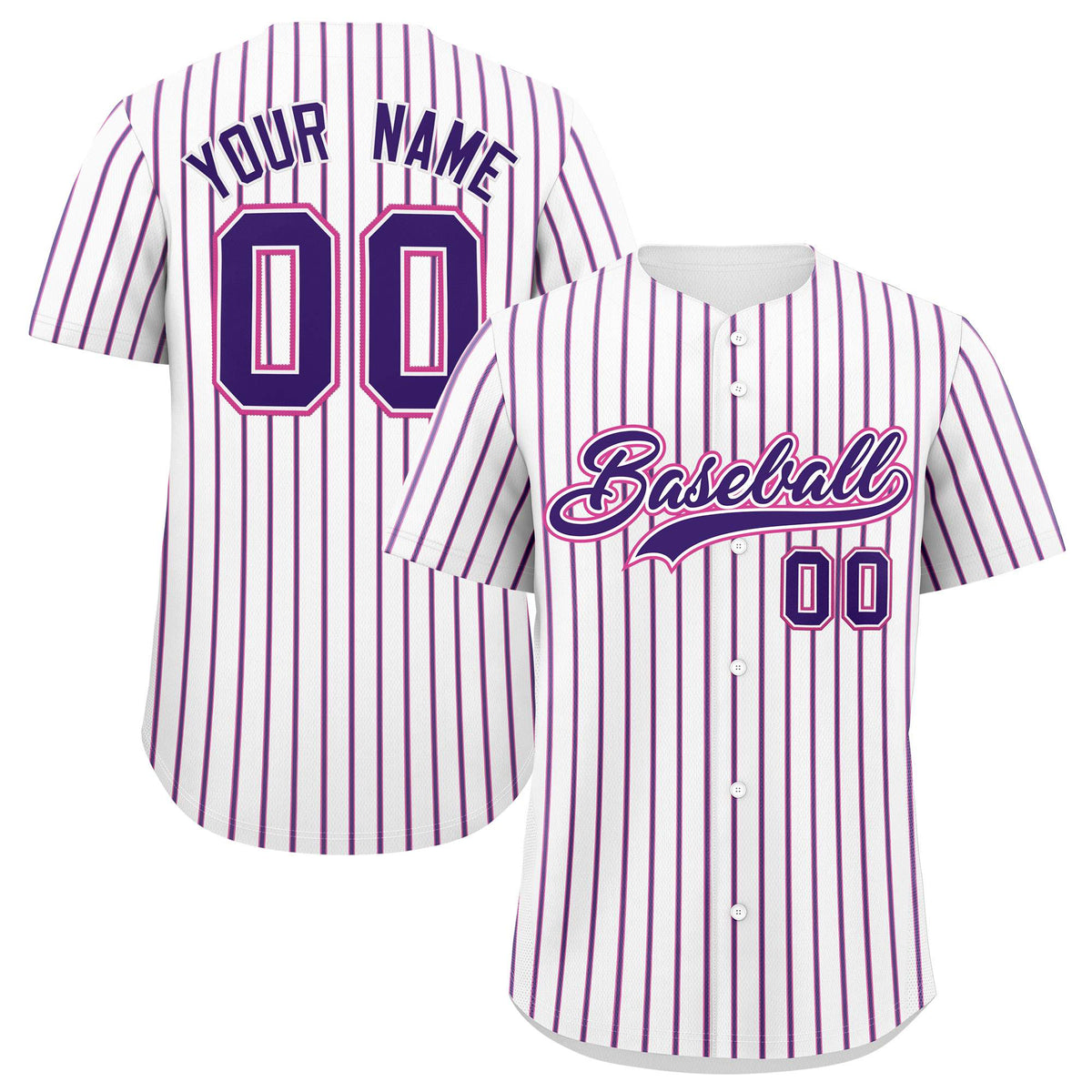 Custom White Pink Tricolor Stripe Fashion Authentic Baseball Jersey
