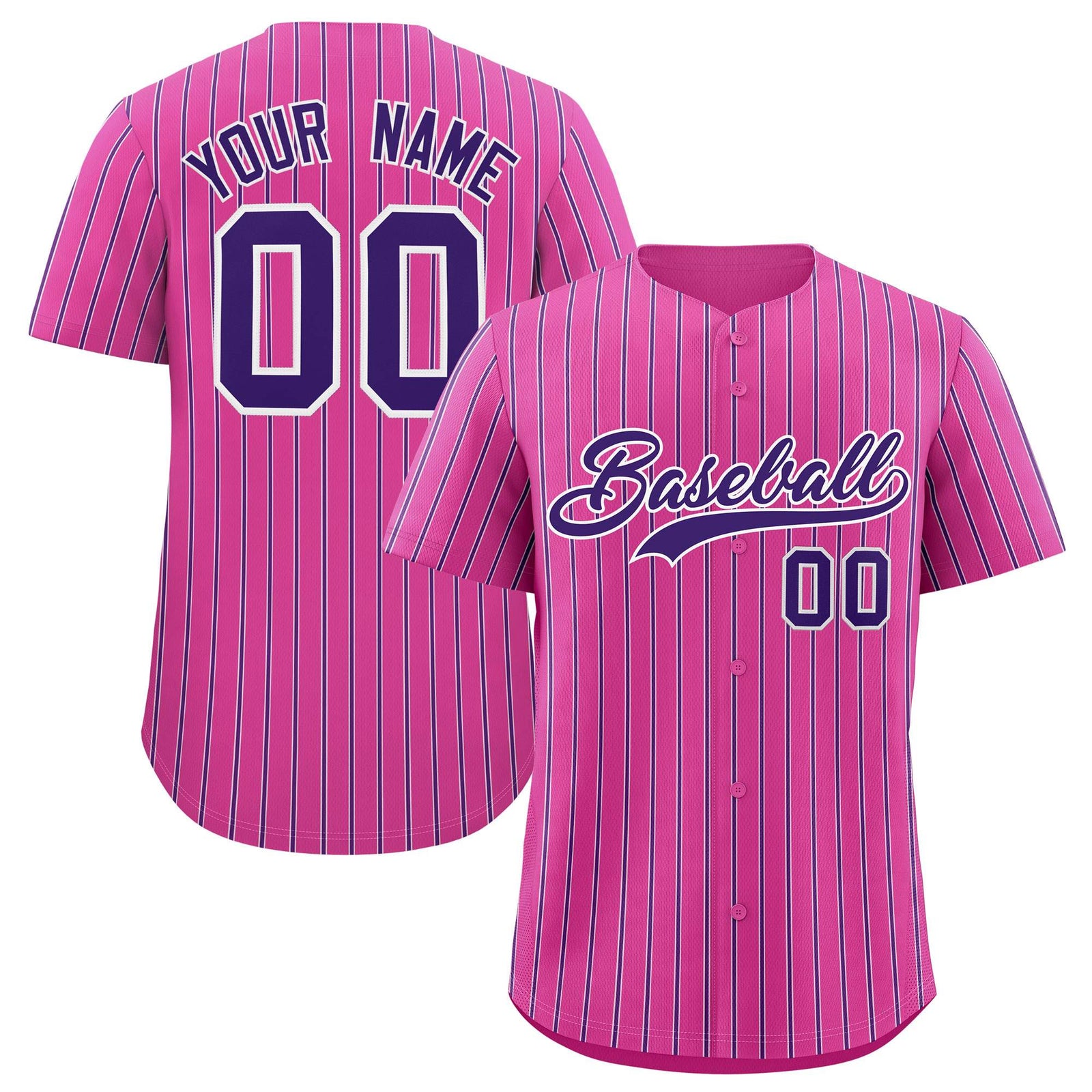 Custom Pink White Tricolor Stripe Fashion Authentic Baseball Jersey