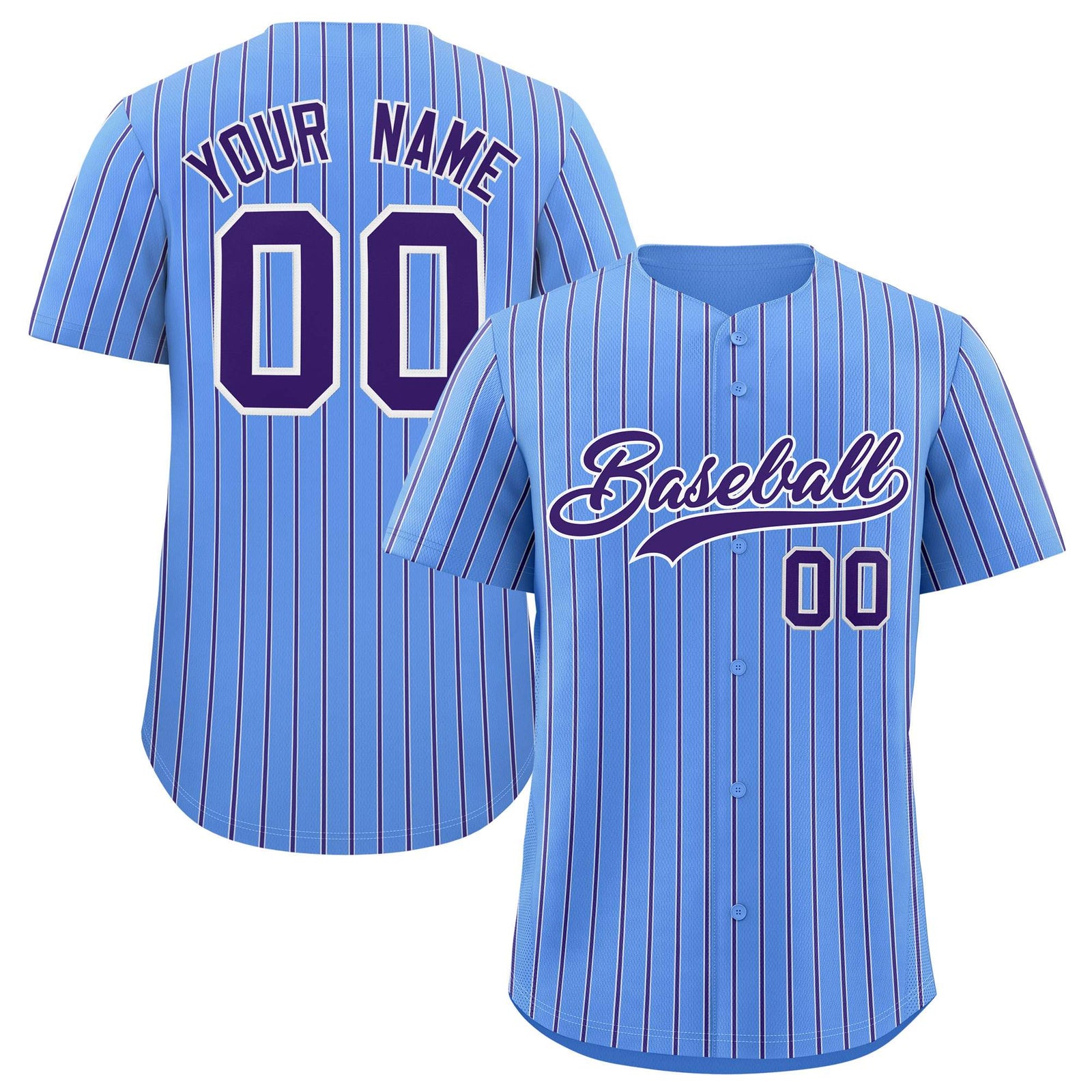 Custom Powder Blue White Tricolor Stripe Fashion Authentic Baseball Jersey