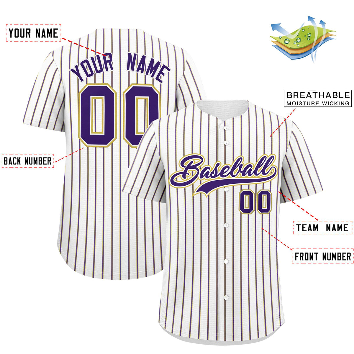 Custom White Old Gold Tricolor Stripe Fashion Authentic Baseball Jersey