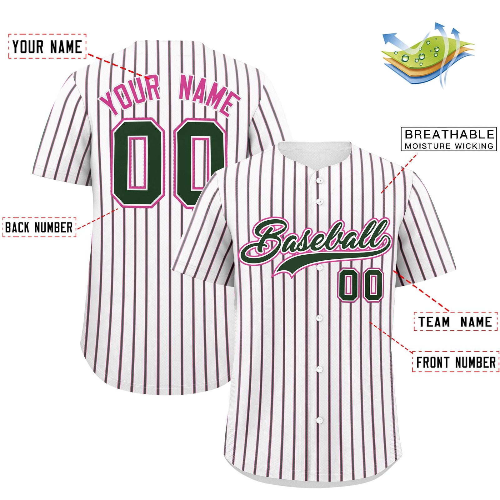 Custom White Pink Tricolor Stripe Fashion Authentic Baseball Jersey