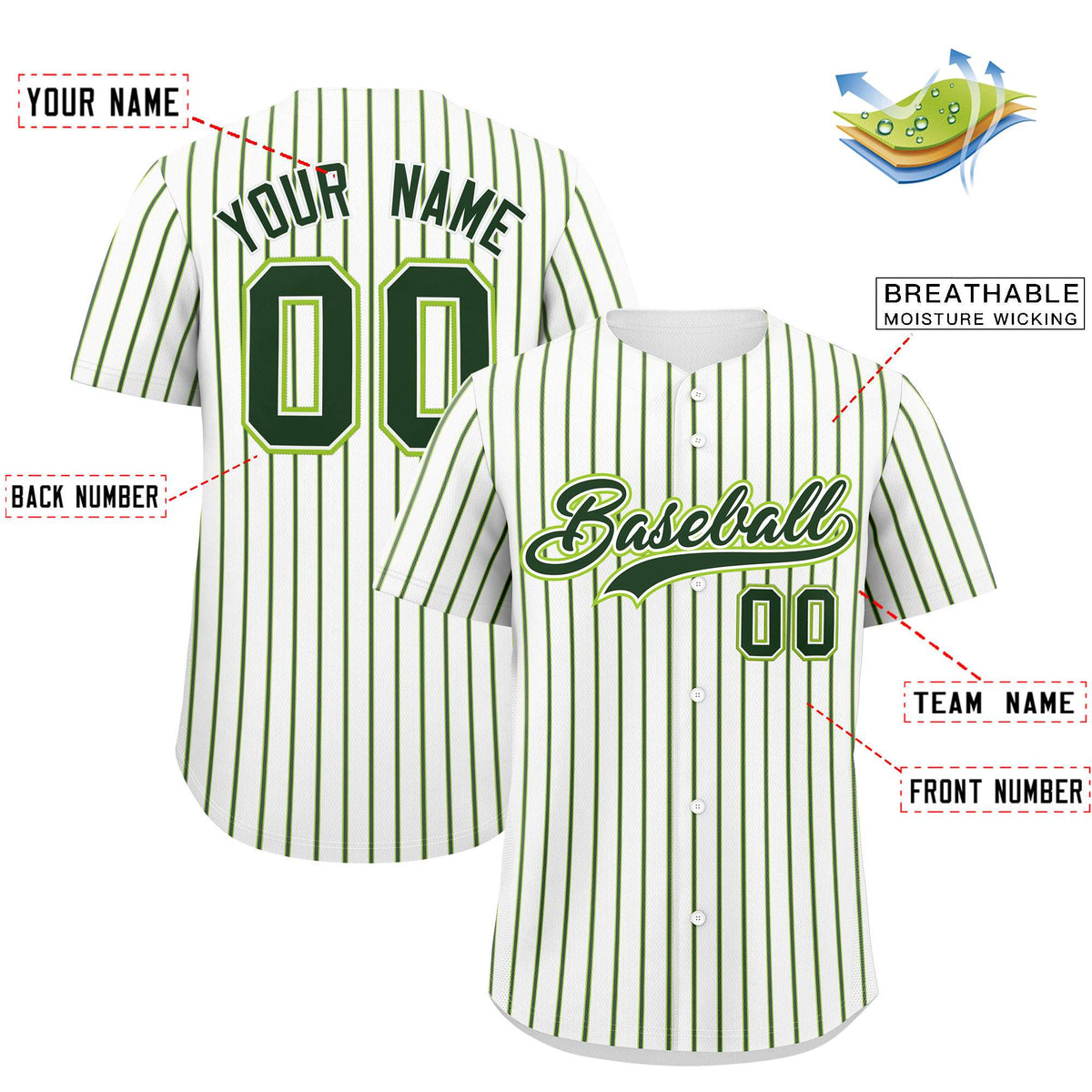 Custom White Neon Green Tricolor Stripe Fashion Authentic Baseball Jersey