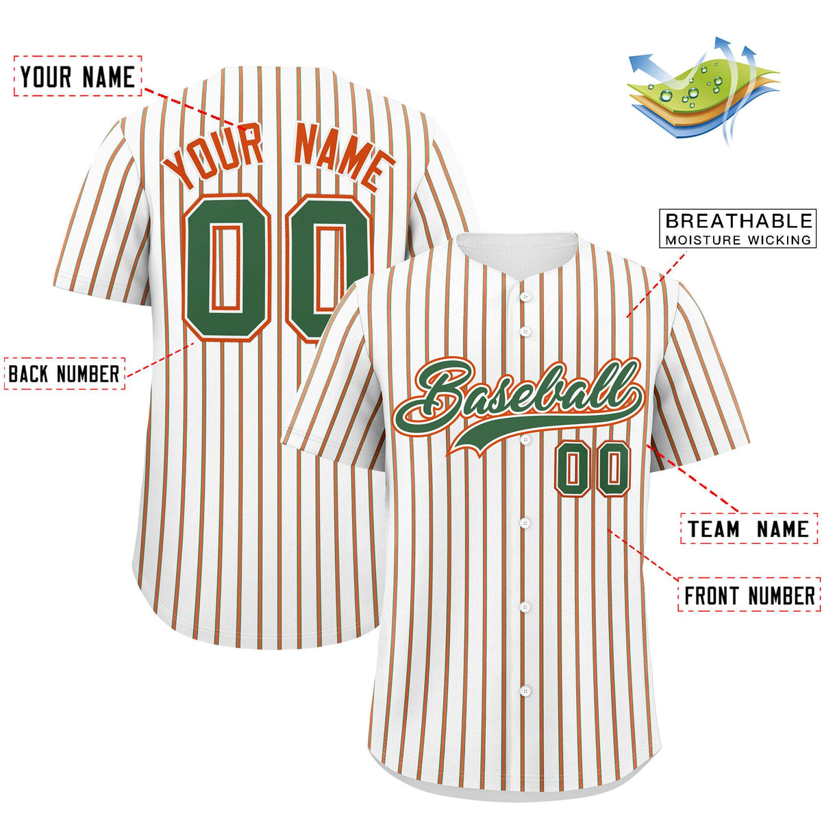 Custom White Kelly Green Tricolor Stripe Fashion Authentic Baseball Jersey