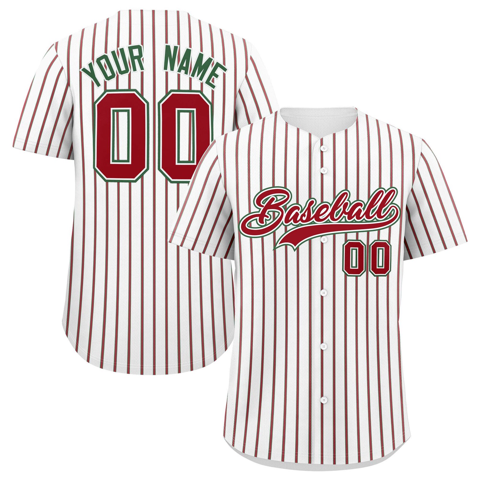 Custom White Kelly Green Tricolor Stripe Fashion Authentic Baseball Jersey