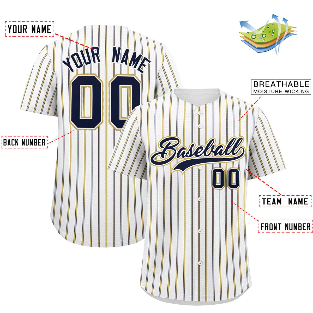 Custom White Navy Tricolor Stripe Fashion Authentic Baseball Jersey