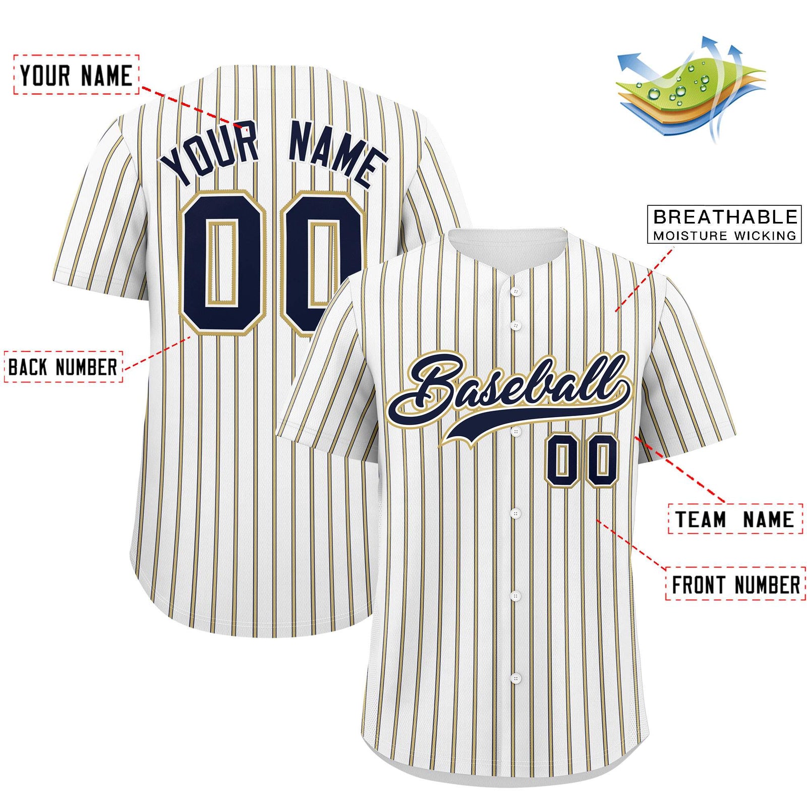 Custom White Navy Tricolor Stripe Fashion Authentic Baseball Jersey