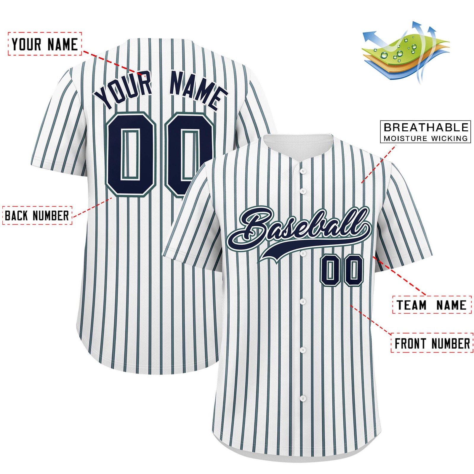Custom White Navy Tricolor Stripe Fashion Authentic Baseball Jersey